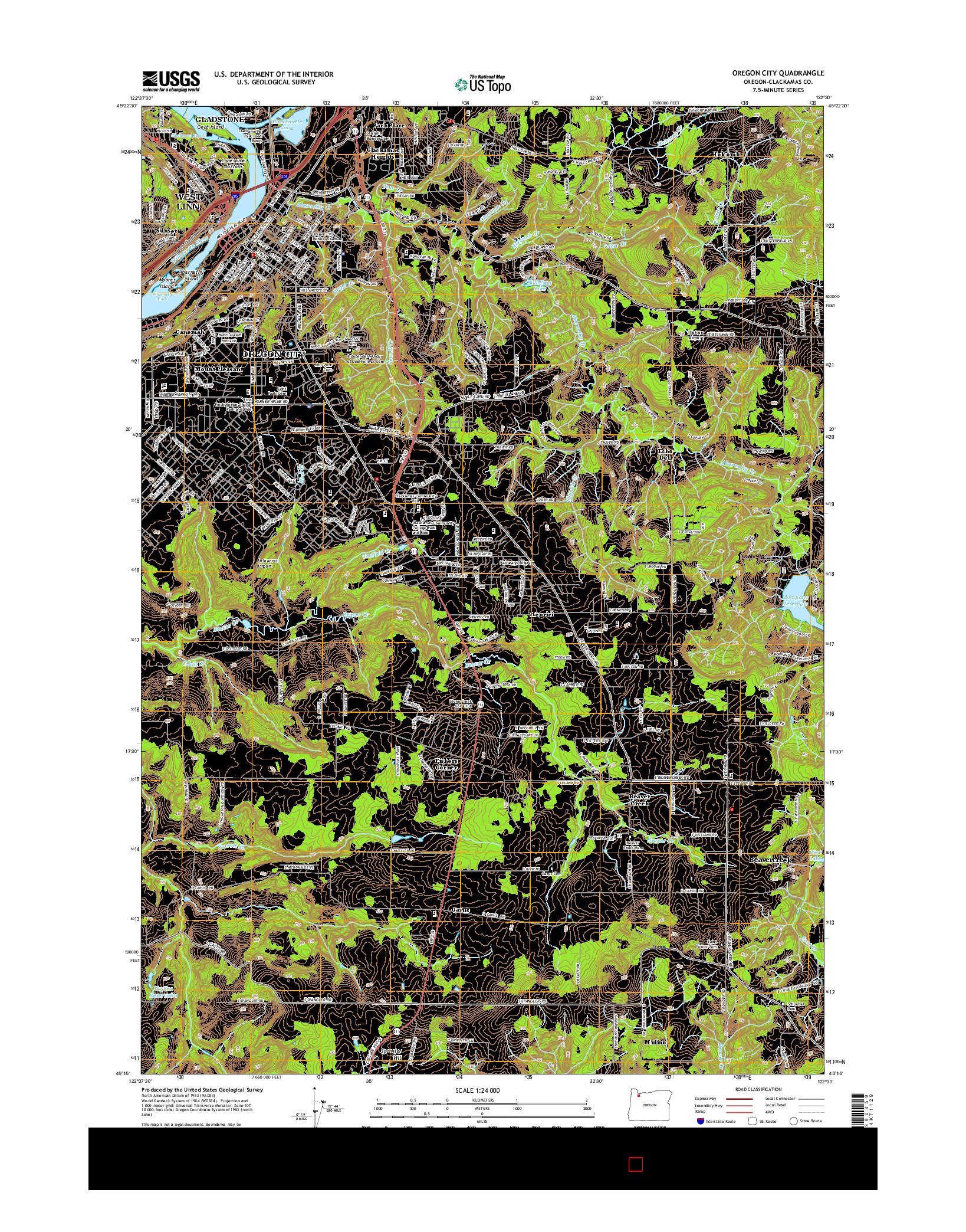 USGS US TOPO 7.5-MINUTE MAP FOR OREGON CITY, OR 2014