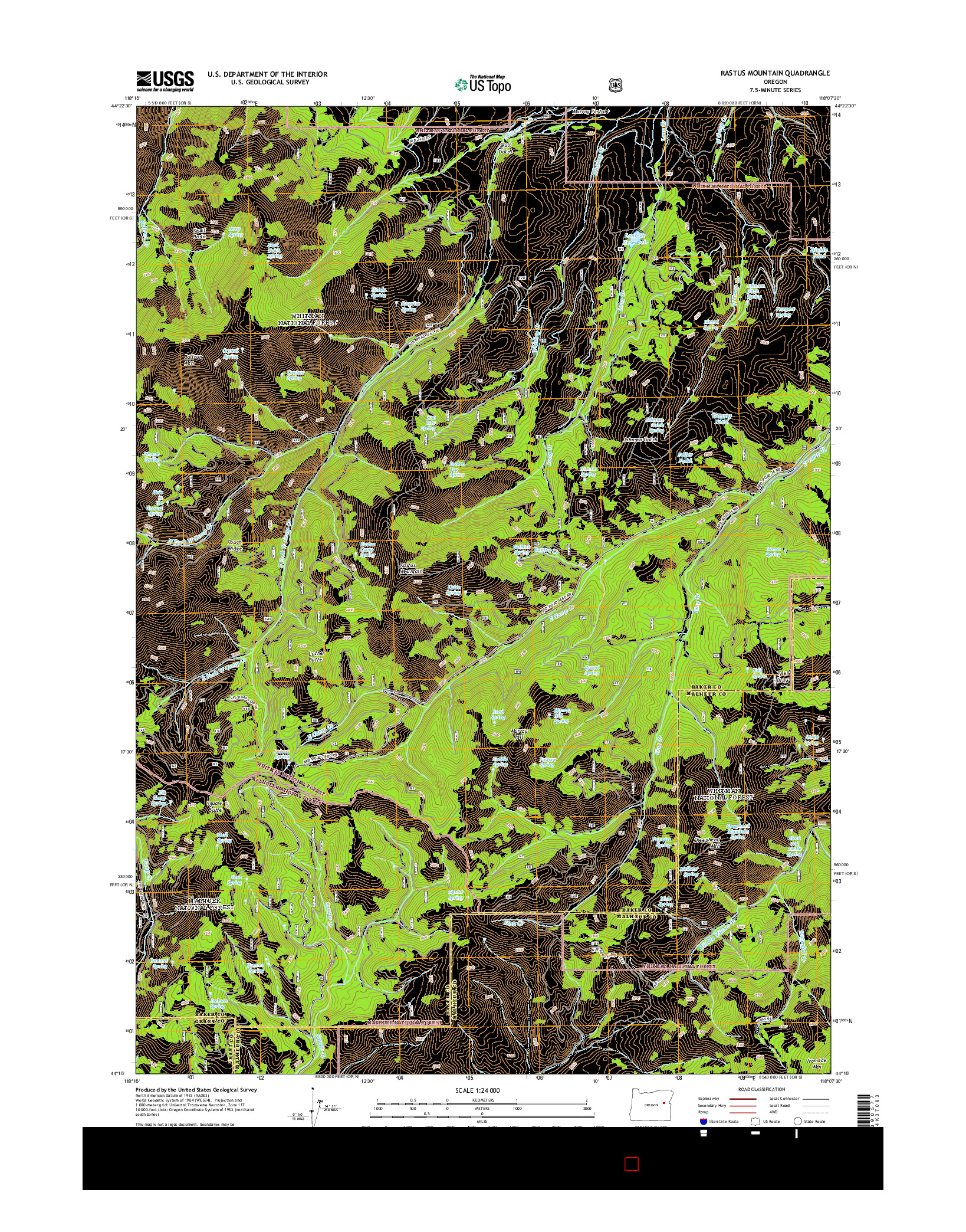 USGS US TOPO 7.5-MINUTE MAP FOR RASTUS MOUNTAIN, OR 2014