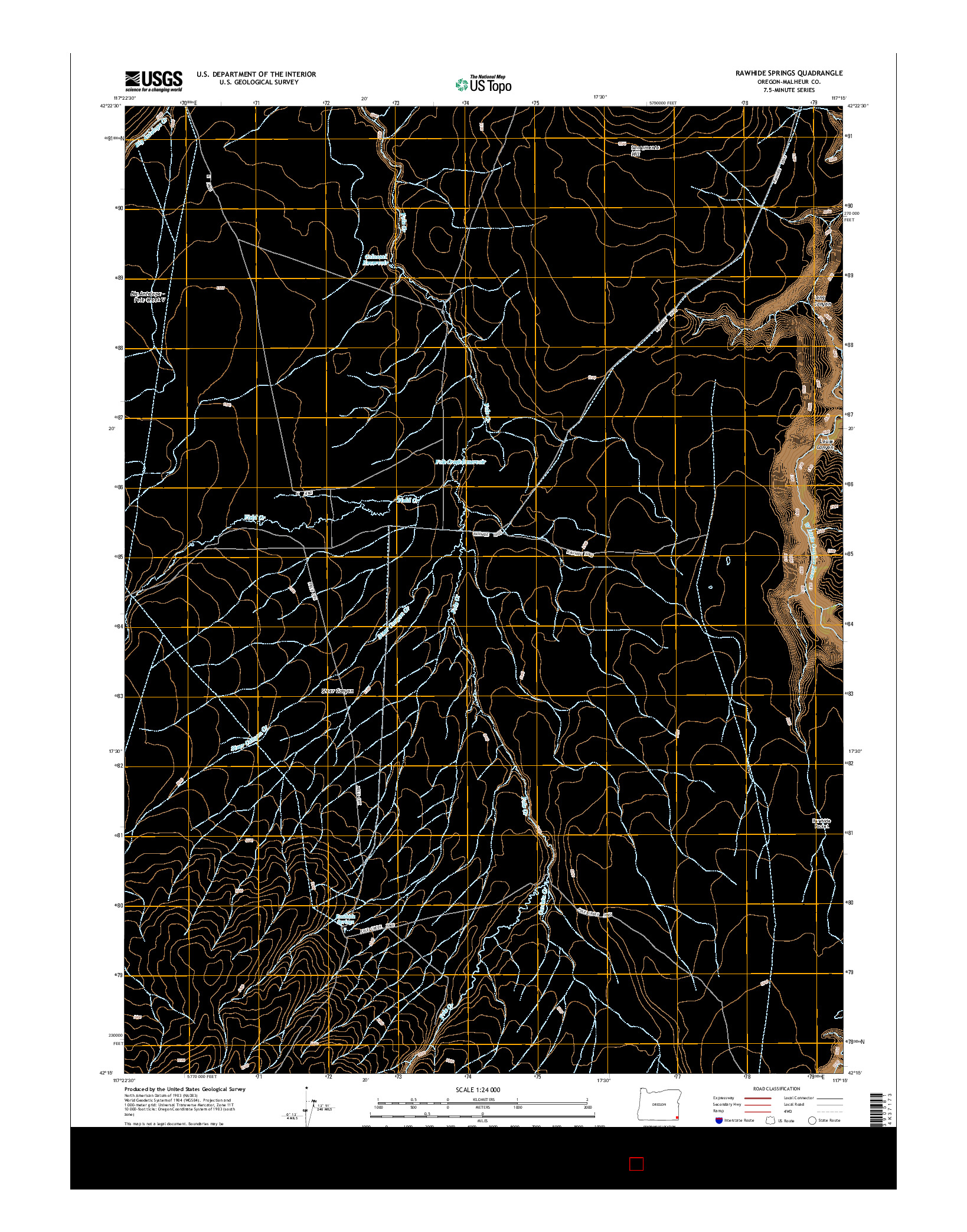USGS US TOPO 7.5-MINUTE MAP FOR RAWHIDE SPRINGS, OR 2014