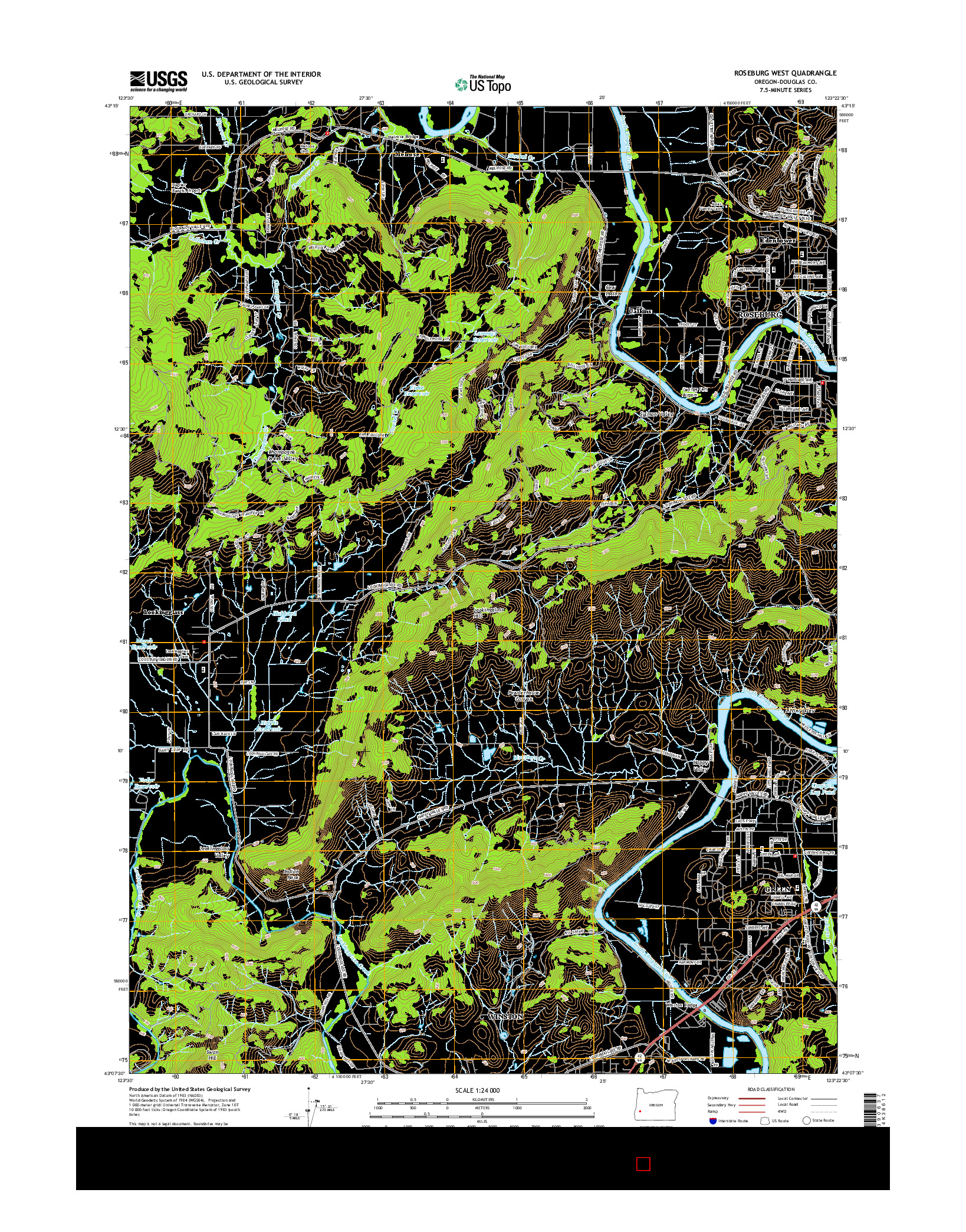 USGS US TOPO 7.5-MINUTE MAP FOR ROSEBURG WEST, OR 2014