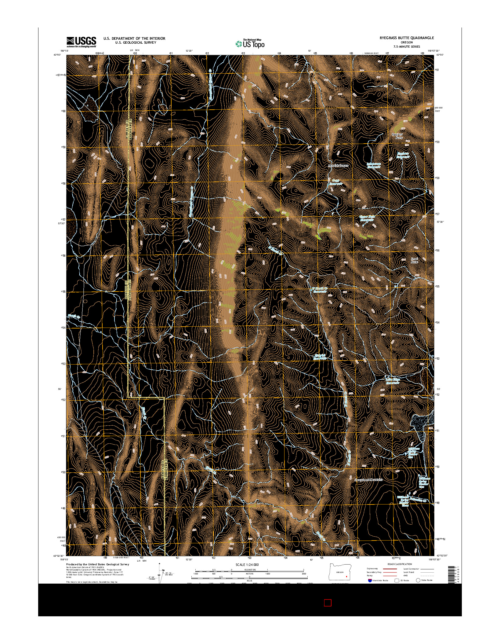 USGS US TOPO 7.5-MINUTE MAP FOR RYEGRASS BUTTE, OR 2014