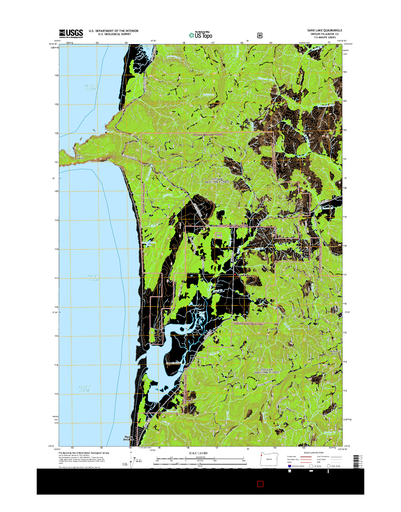 USGS US TOPO 7.5-MINUTE MAP FOR SAND LAKE, OR 2014