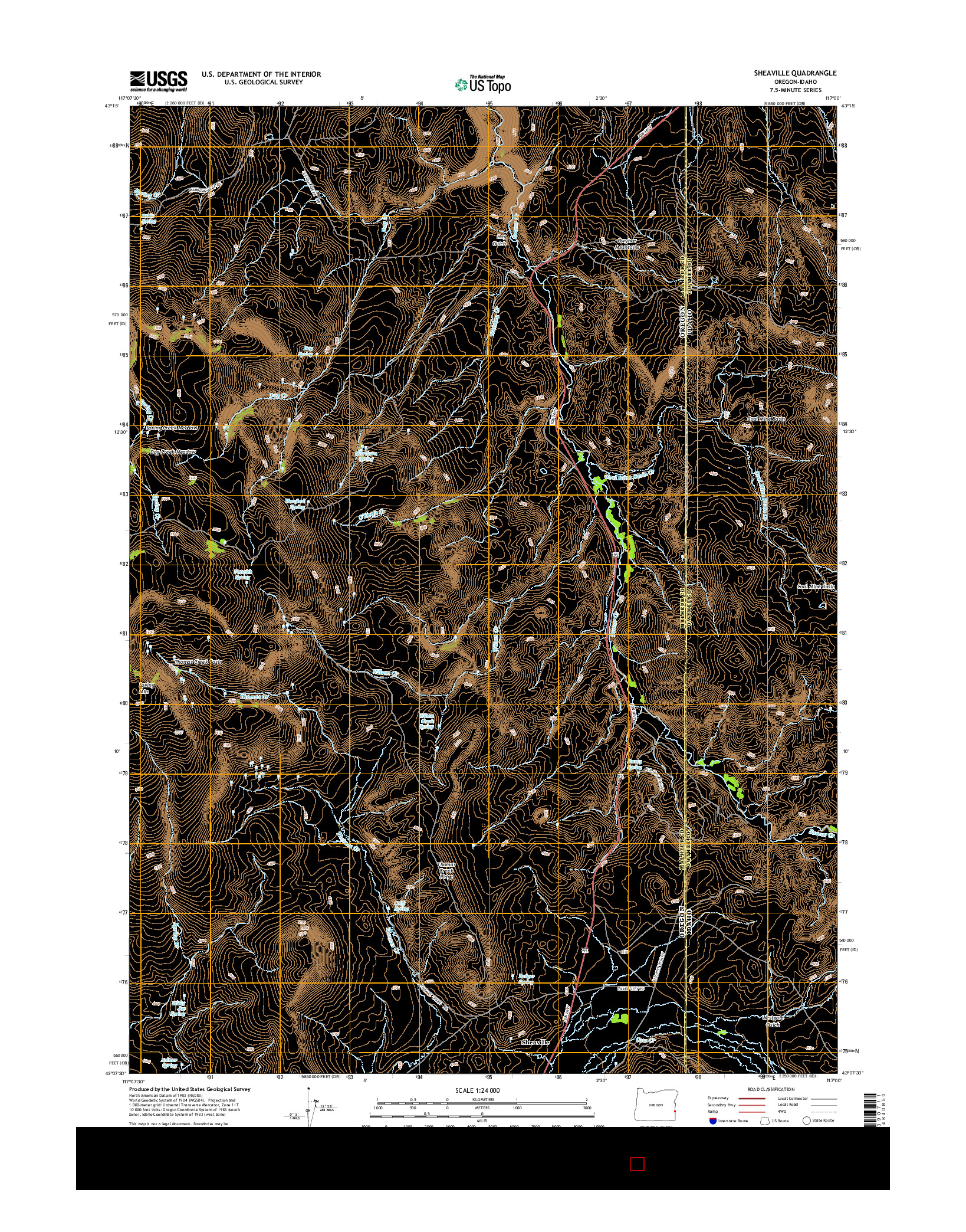USGS US TOPO 7.5-MINUTE MAP FOR SHEAVILLE, OR-ID 2014