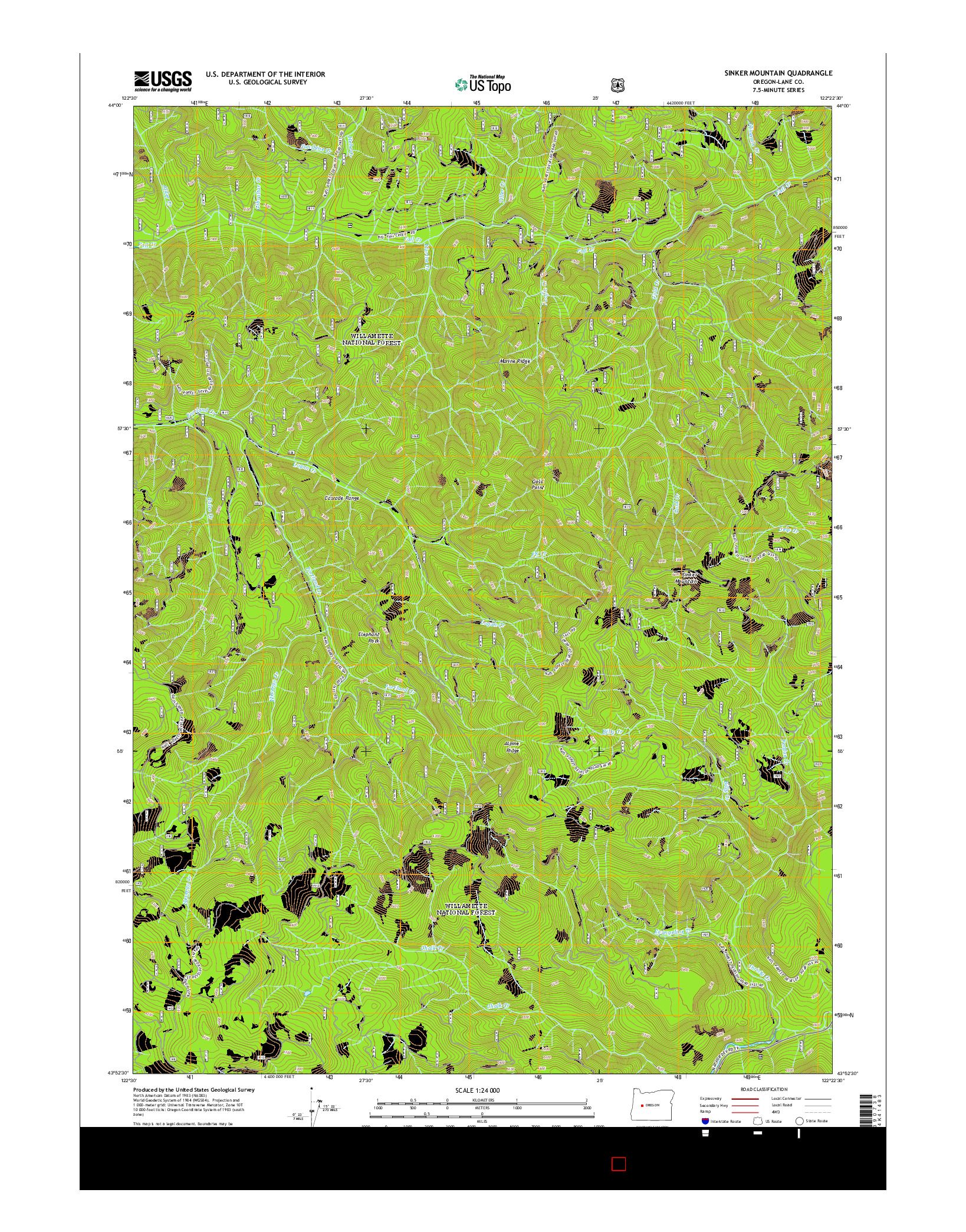 USGS US TOPO 7.5-MINUTE MAP FOR SINKER MOUNTAIN, OR 2014