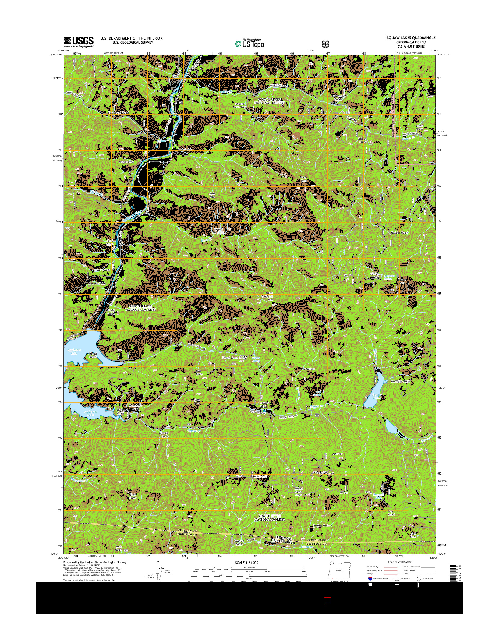 USGS US TOPO 7.5-MINUTE MAP FOR SQUAW LAKES, OR-CA 2014