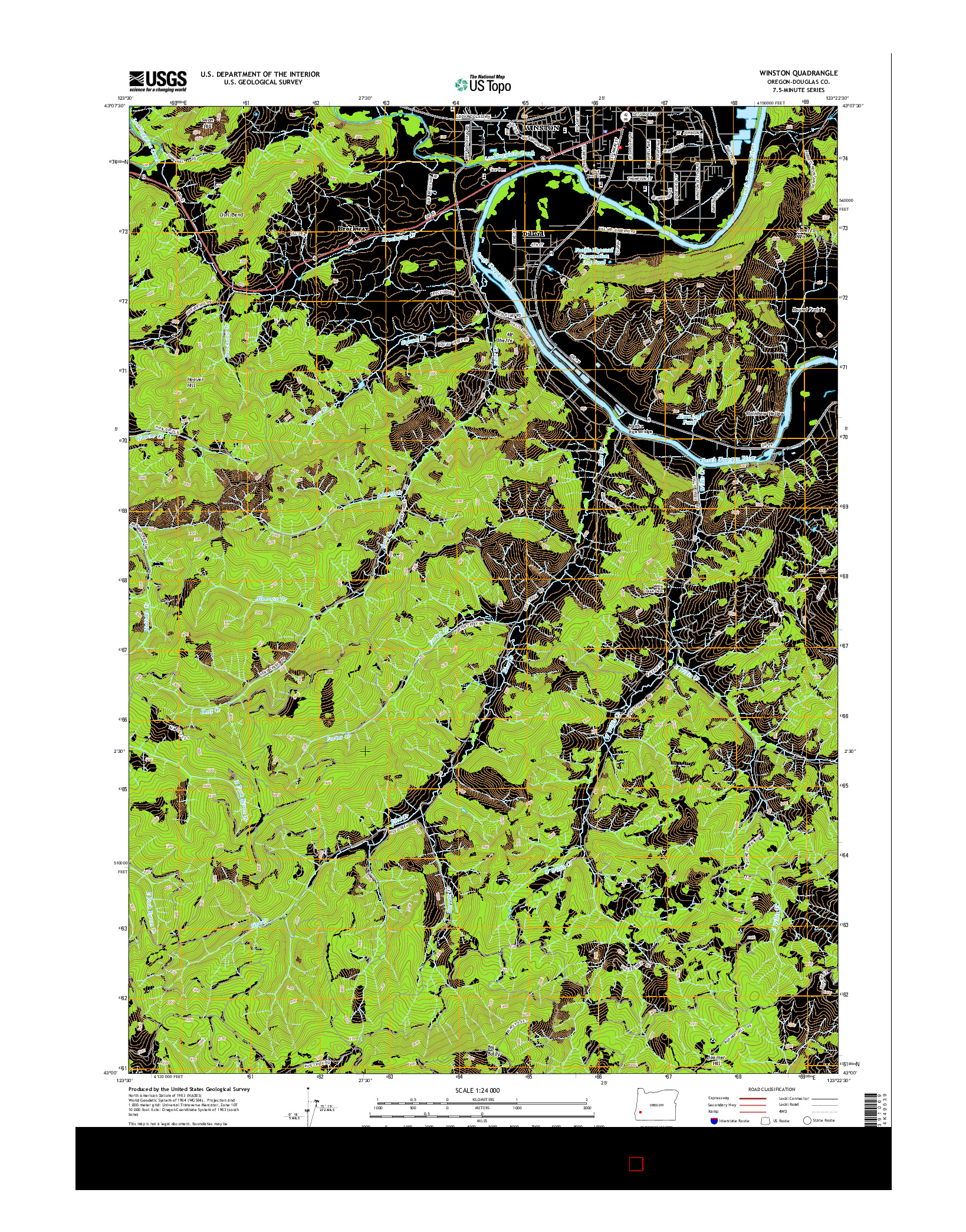 USGS US TOPO 7.5-MINUTE MAP FOR WINSTON, OR 2014
