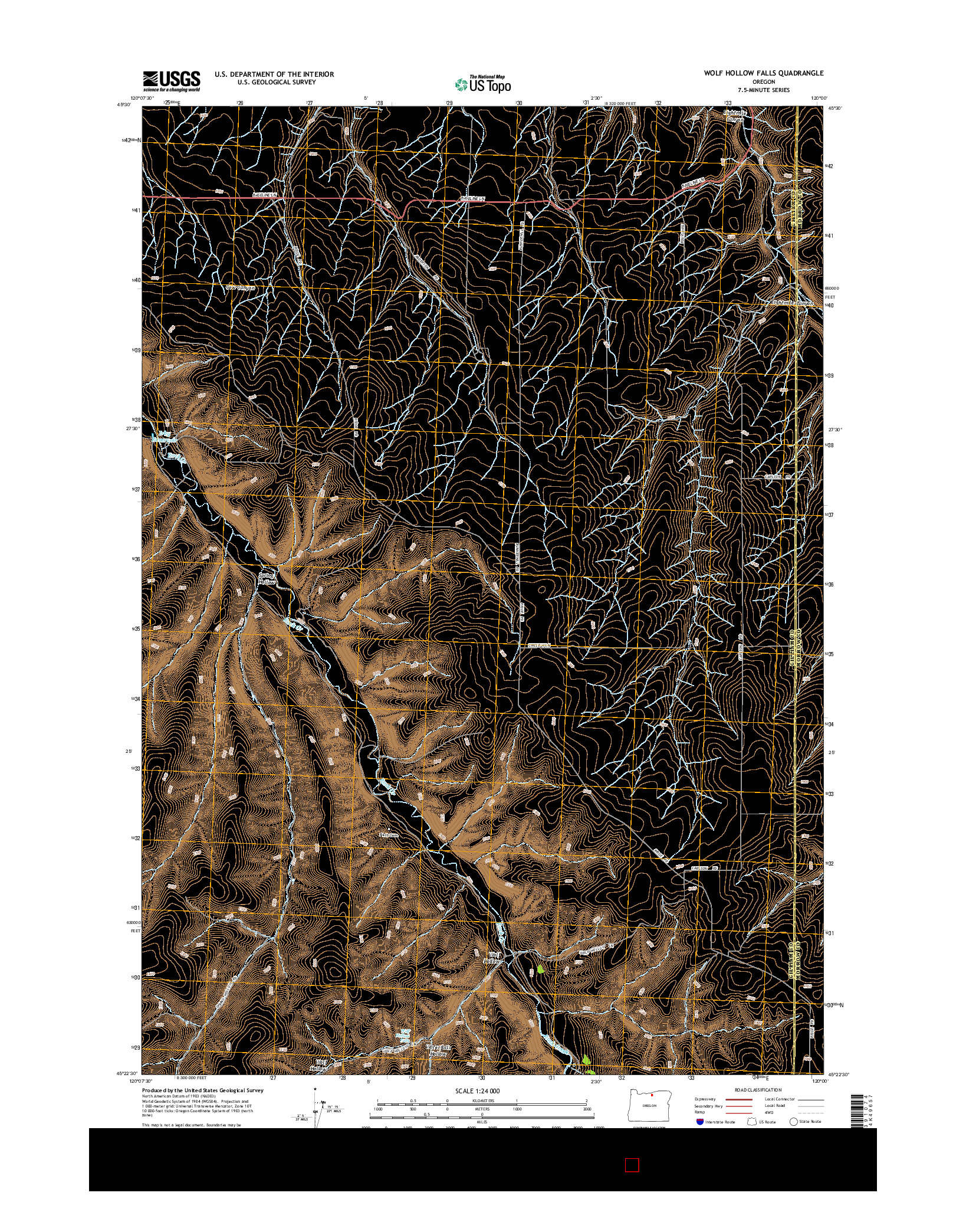 USGS US TOPO 7.5-MINUTE MAP FOR WOLF HOLLOW FALLS, OR 2014