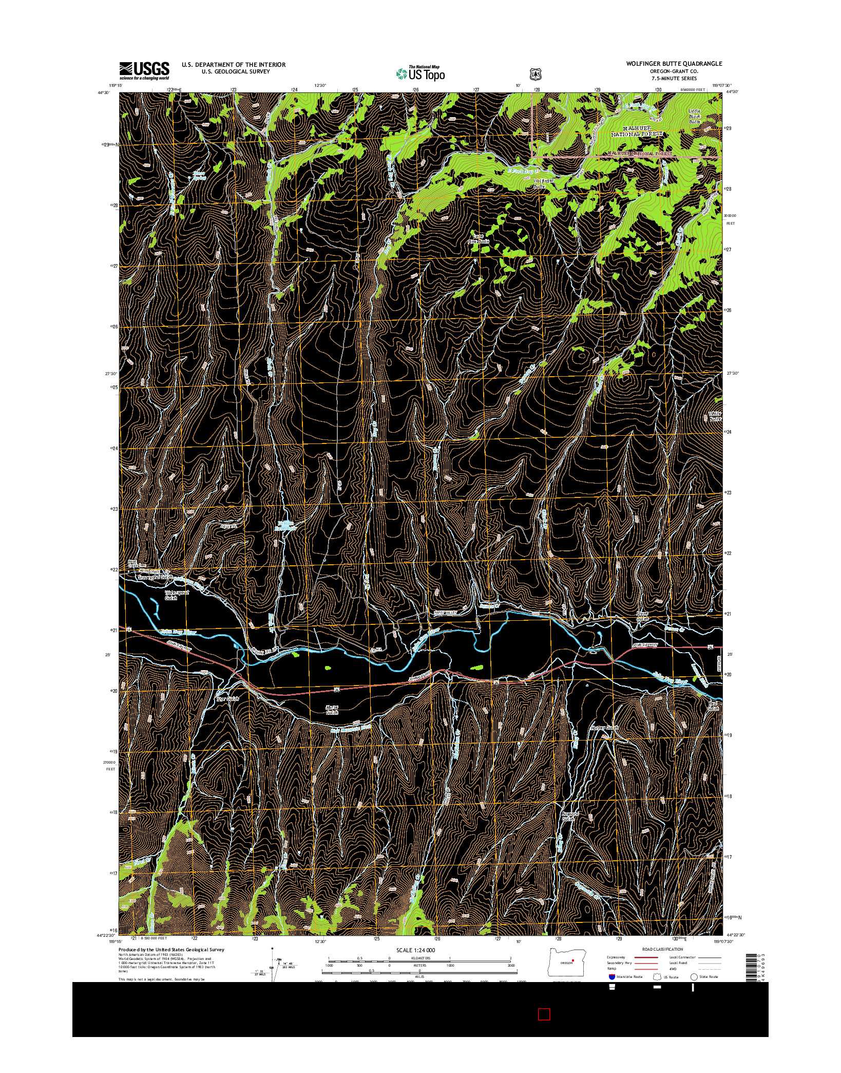 USGS US TOPO 7.5-MINUTE MAP FOR WOLFINGER BUTTE, OR 2014