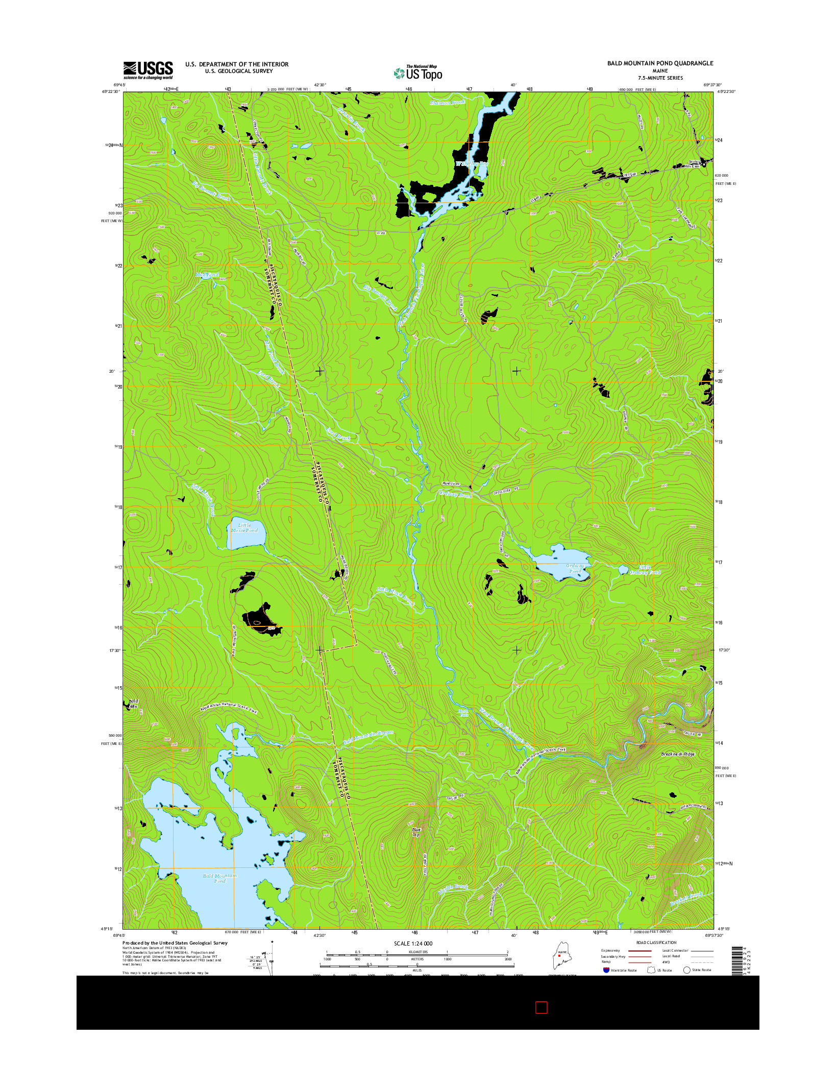 USGS US TOPO 7.5-MINUTE MAP FOR BALD MOUNTAIN POND, ME 2014