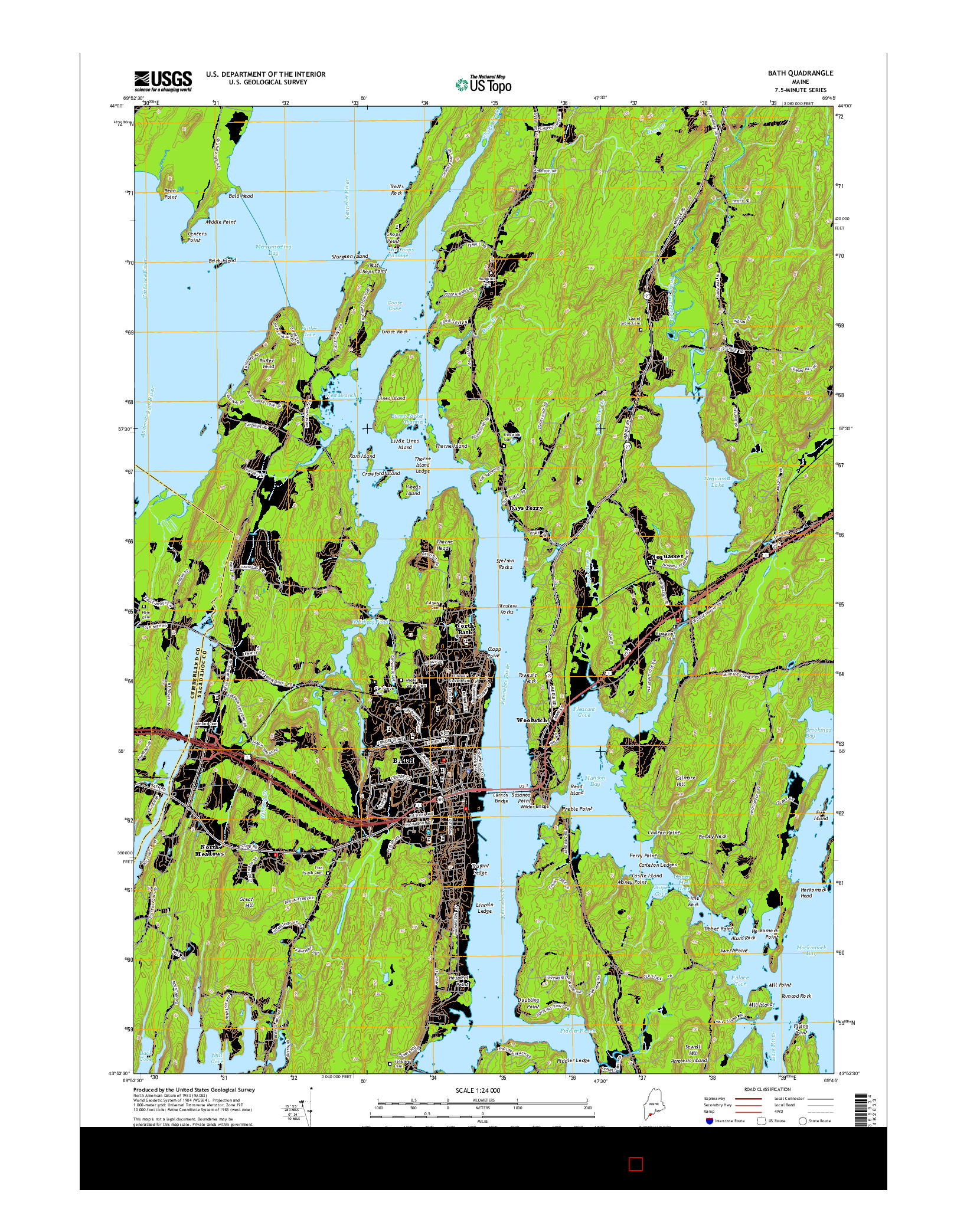 USGS US TOPO 7.5-MINUTE MAP FOR BATH, ME 2014