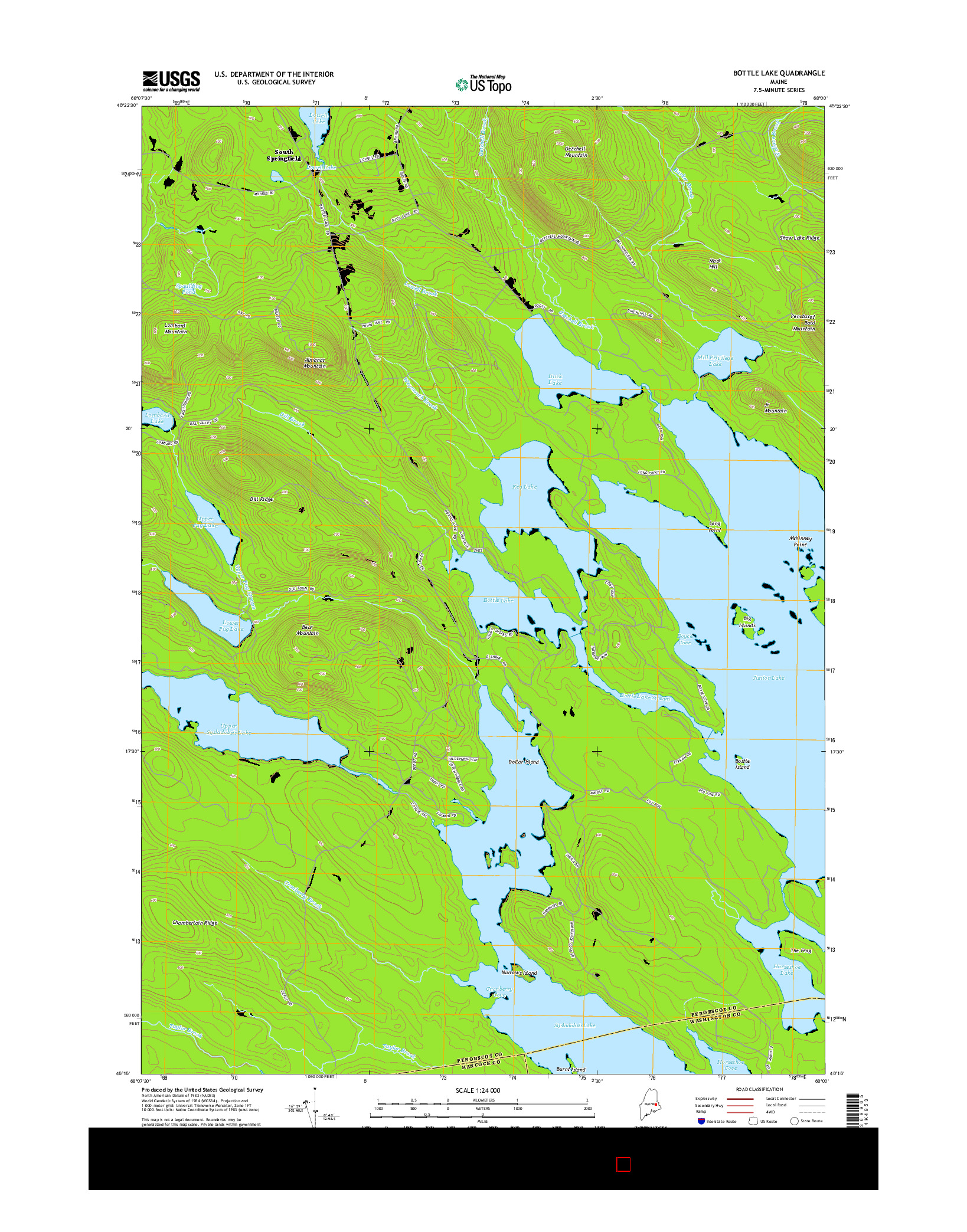 USGS US TOPO 7.5-MINUTE MAP FOR BOTTLE LAKE, ME 2014
