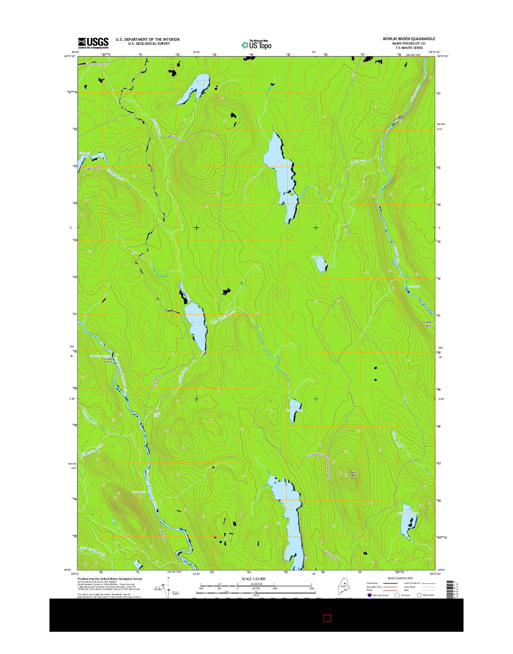 USGS US TOPO 7.5-MINUTE MAP FOR BOWLIN BROOK, ME 2014