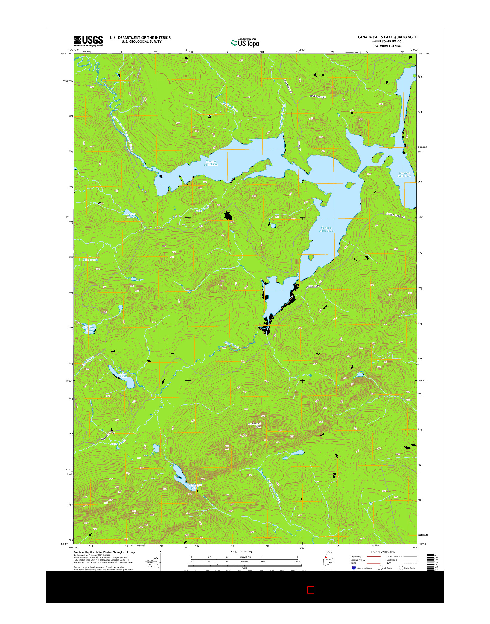 USGS US TOPO 7.5-MINUTE MAP FOR CANADA FALLS LAKE, ME 2014