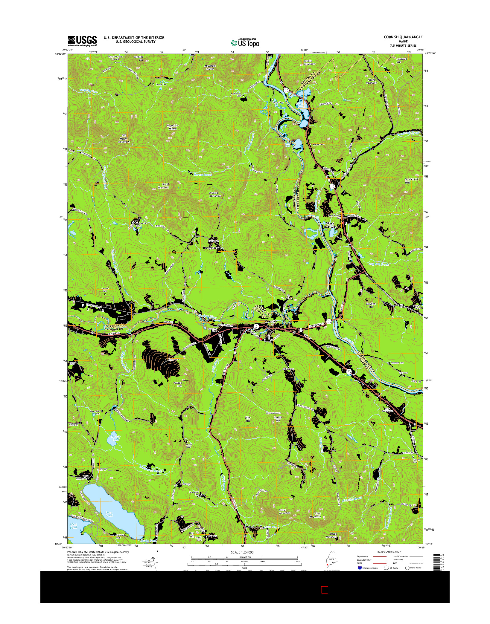 USGS US TOPO 7.5-MINUTE MAP FOR CORNISH, ME 2014