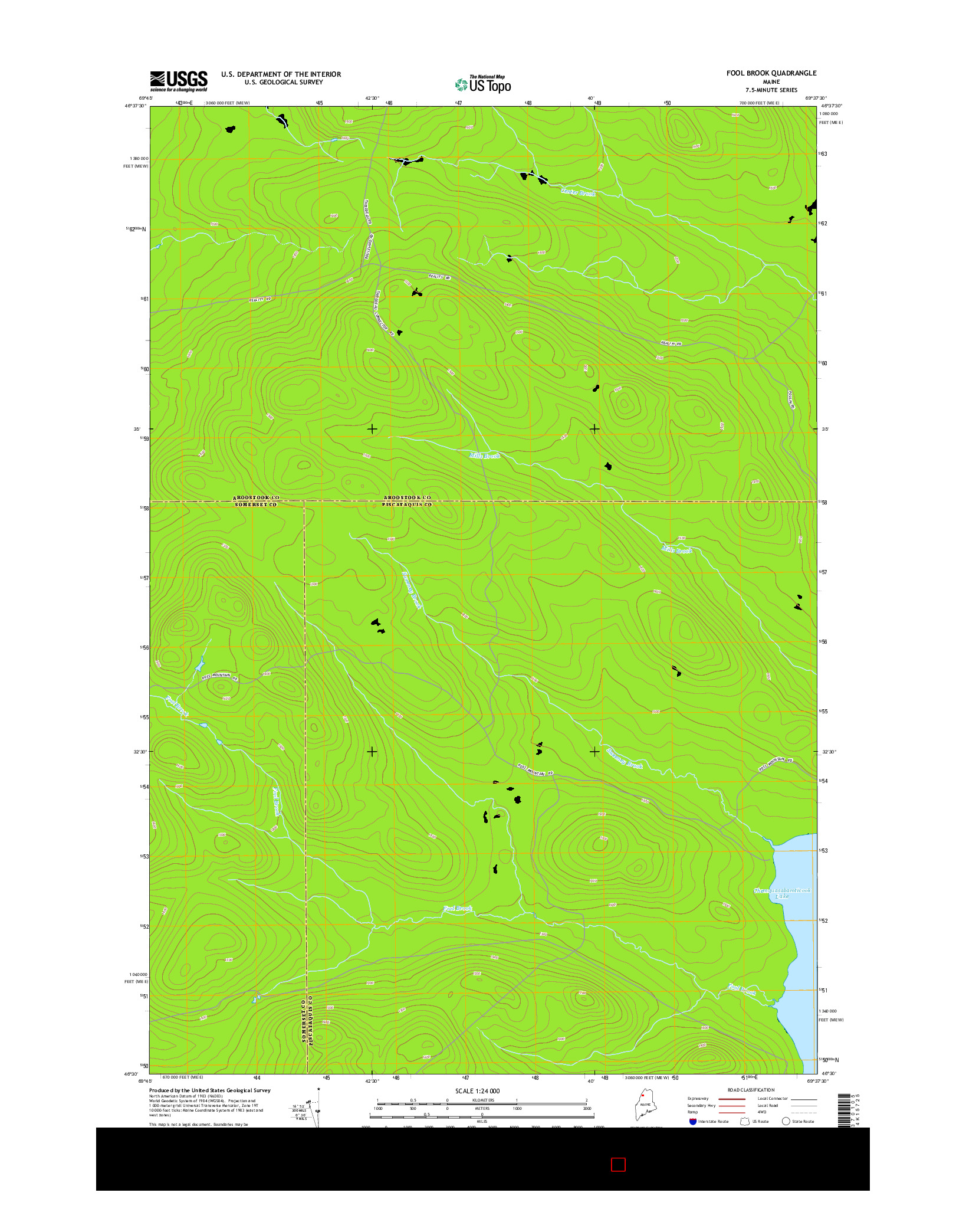 USGS US TOPO 7.5-MINUTE MAP FOR FOOL BROOK, ME 2014