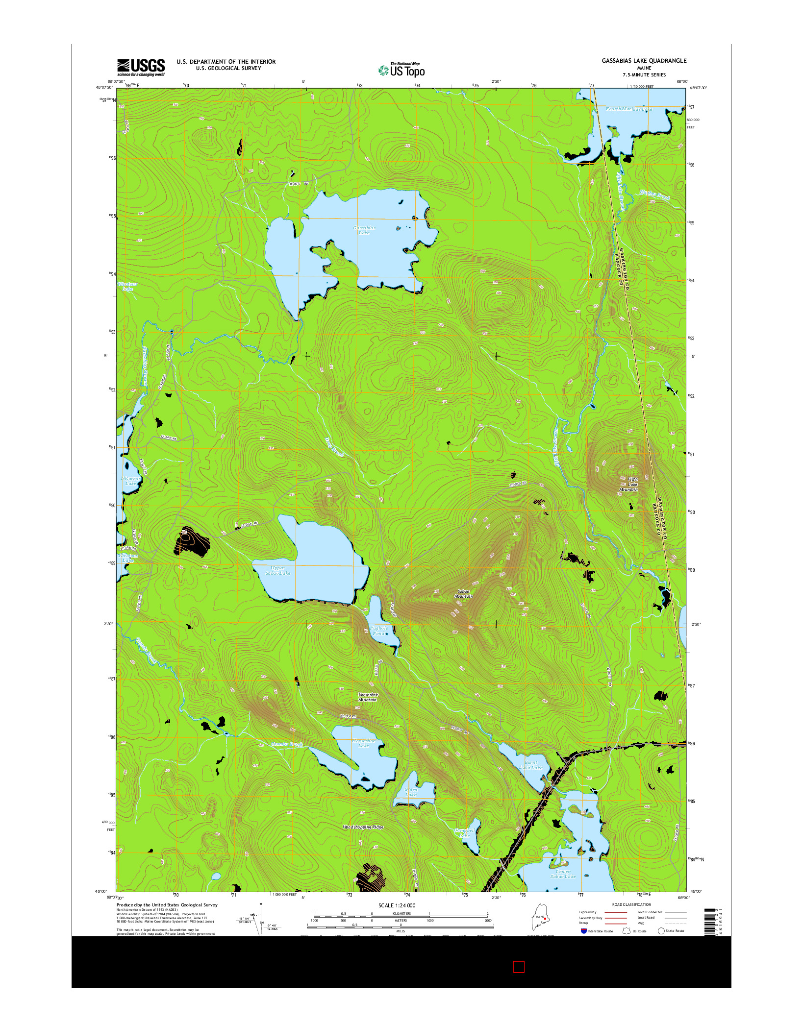 USGS US TOPO 7.5-MINUTE MAP FOR GASSABIAS LAKE, ME 2014