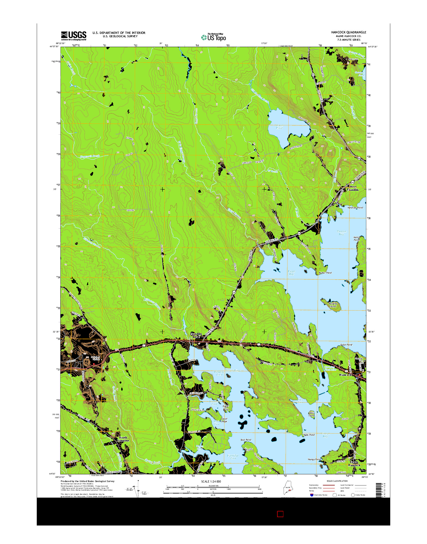 USGS US TOPO 7.5-MINUTE MAP FOR HANCOCK, ME 2014
