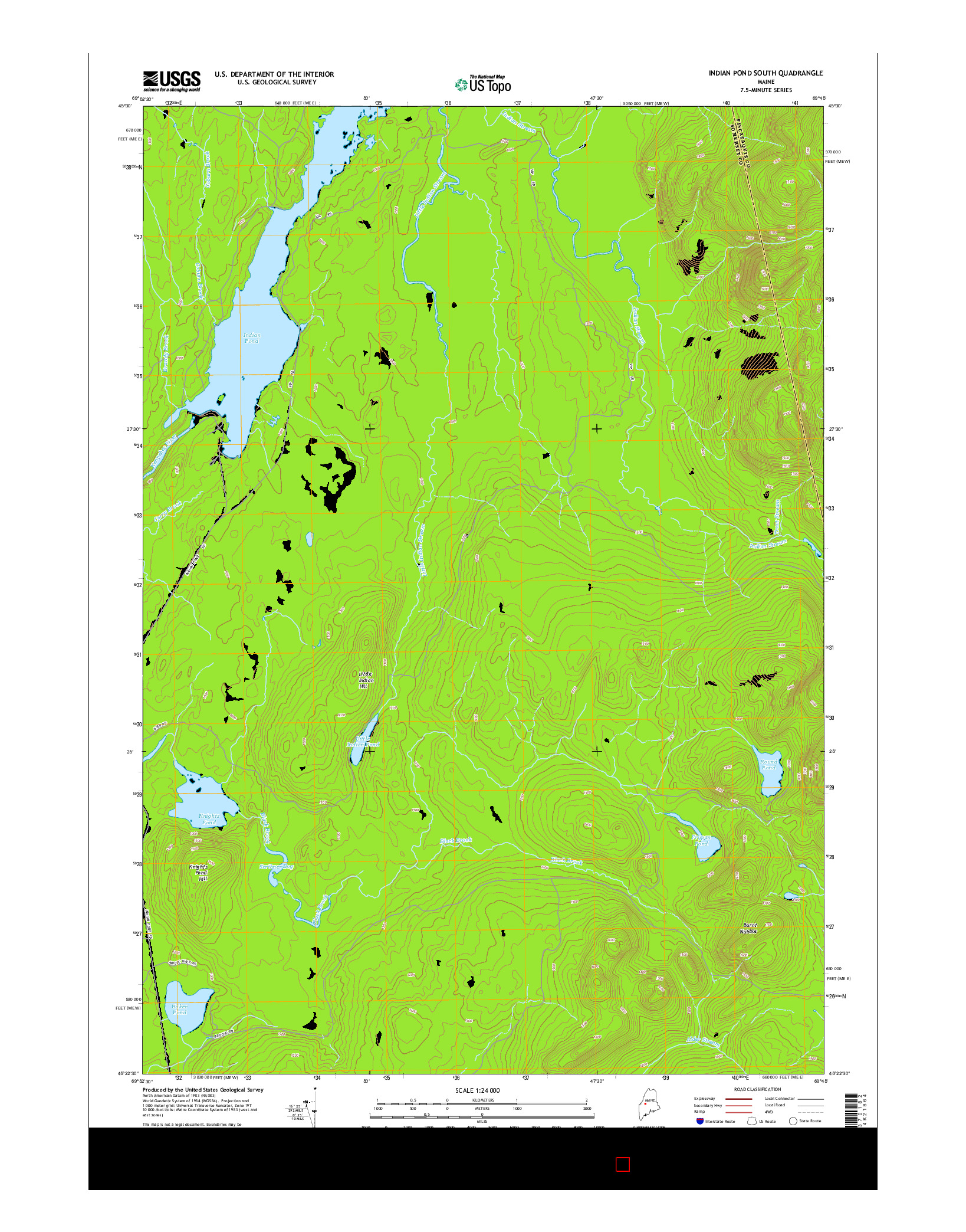 USGS US TOPO 7.5-MINUTE MAP FOR INDIAN POND SOUTH, ME 2014