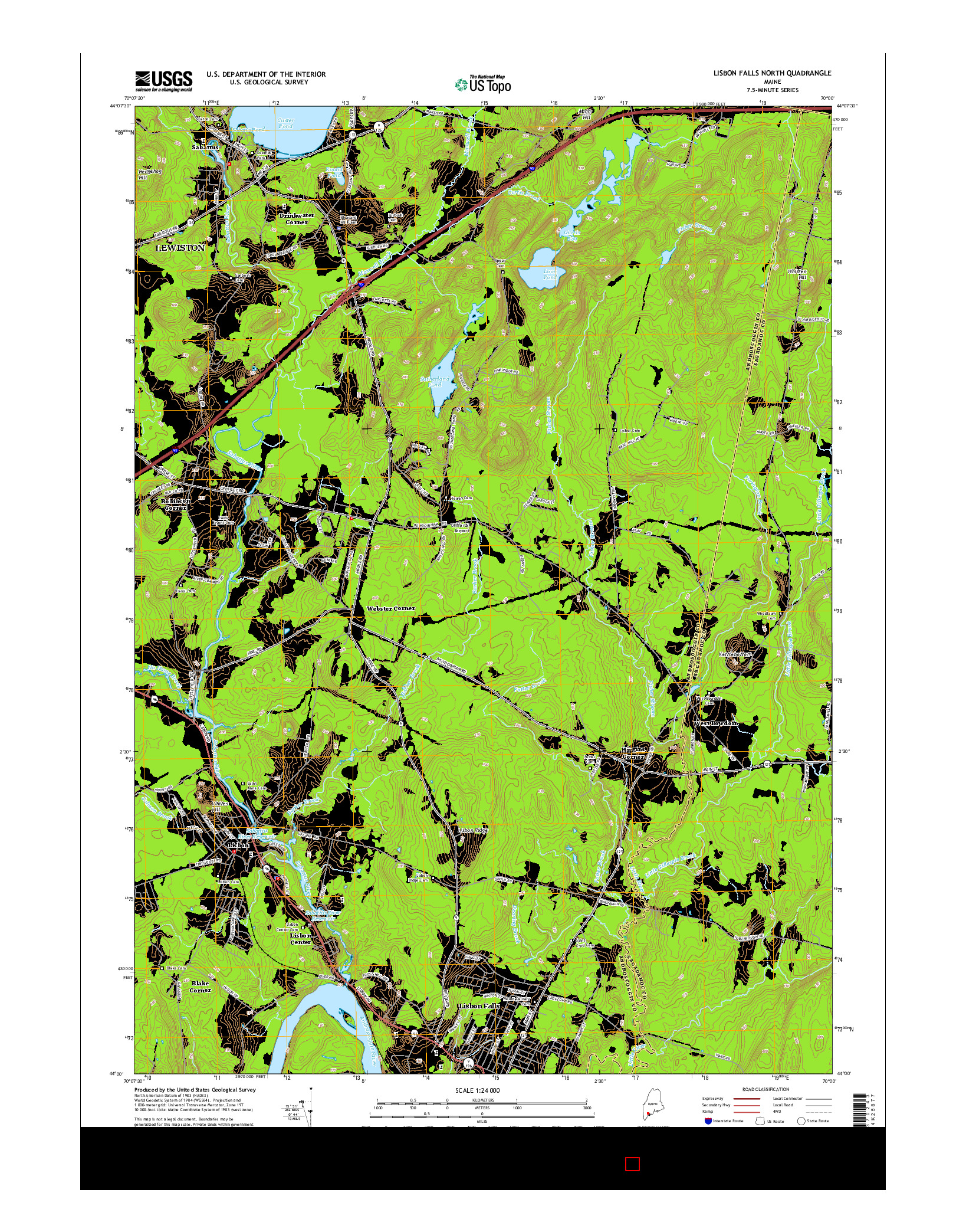 USGS US TOPO 7.5-MINUTE MAP FOR LISBON FALLS NORTH, ME 2014