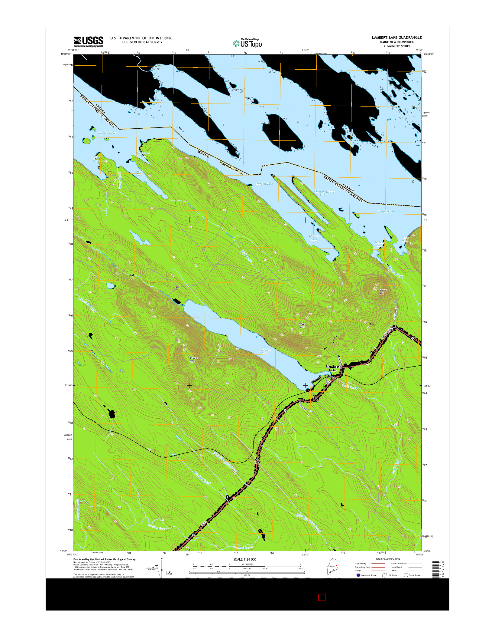 USGS US TOPO 7.5-MINUTE MAP FOR LAMBERT LAKE, ME-NB 2014