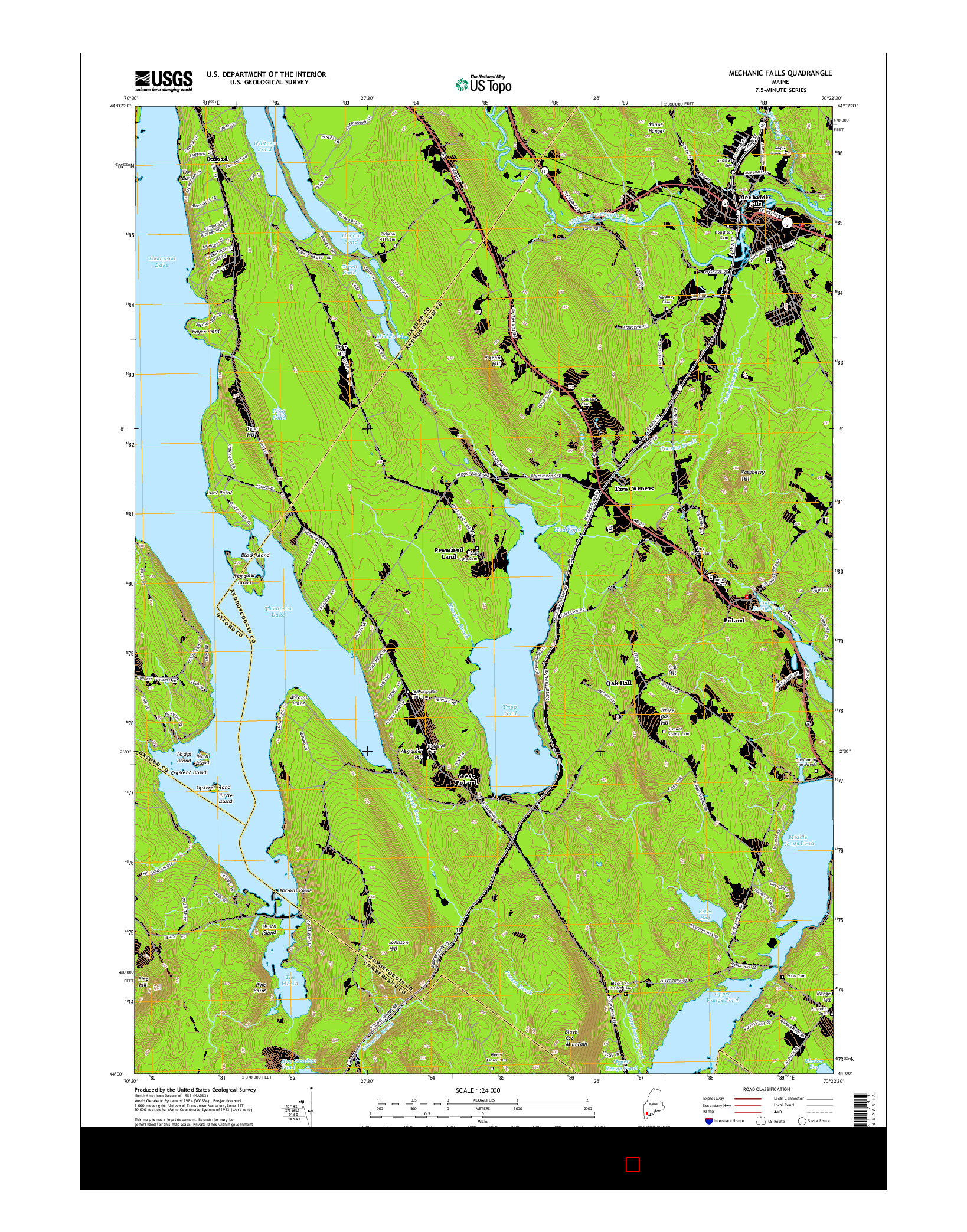 USGS US TOPO 7.5-MINUTE MAP FOR MECHANIC FALLS, ME 2014