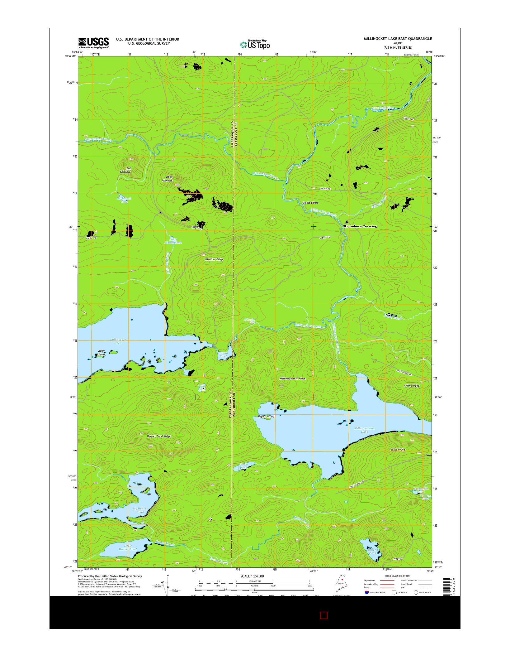 USGS US TOPO 7.5-MINUTE MAP FOR MILLINOCKET LAKE EAST, ME 2014