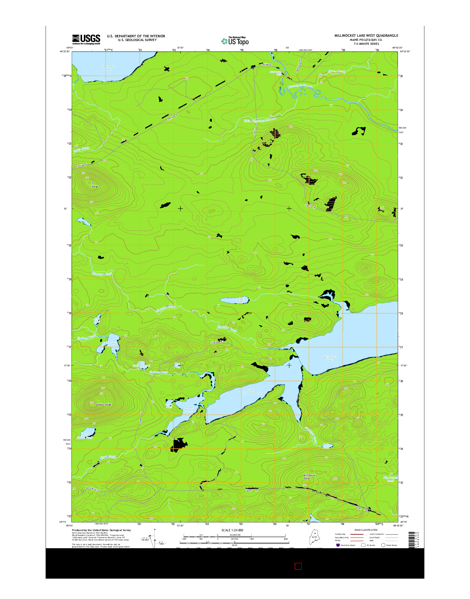 USGS US TOPO 7.5-MINUTE MAP FOR MILLINOCKET LAKE WEST, ME 2014