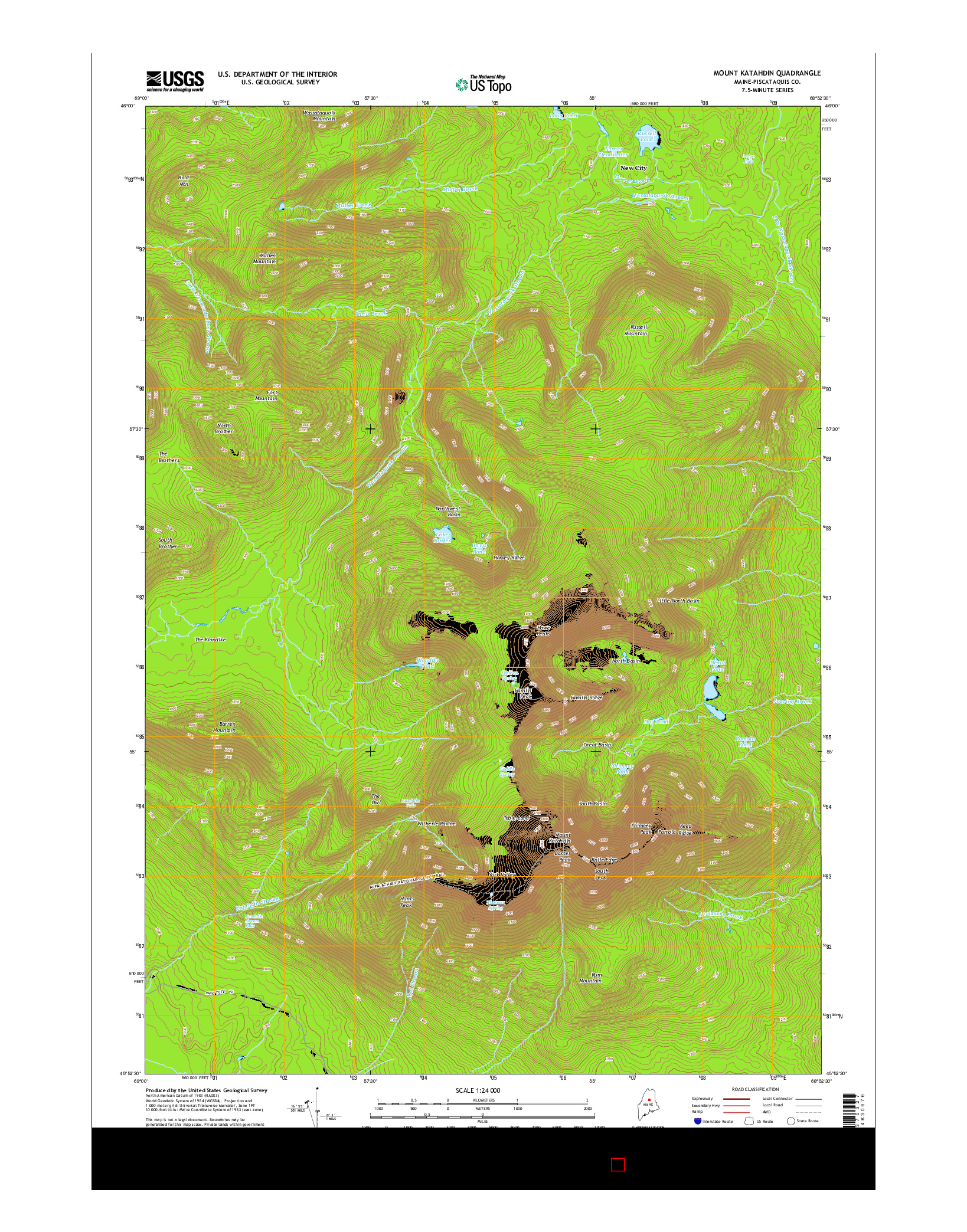 USGS US TOPO 7.5-MINUTE MAP FOR MOUNT KATAHDIN, ME 2014