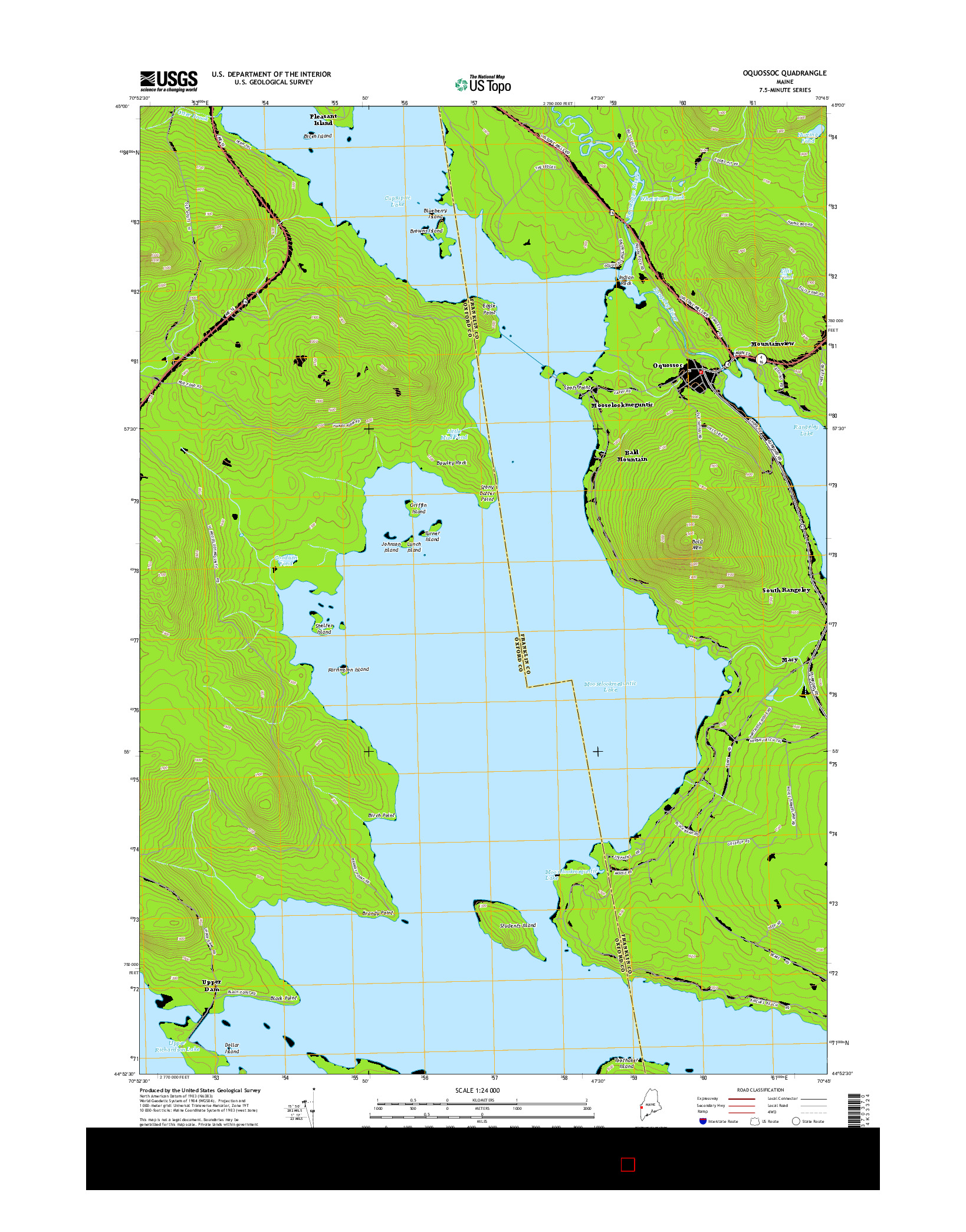 USGS US TOPO 7.5-MINUTE MAP FOR OQUOSSOC, ME 2014