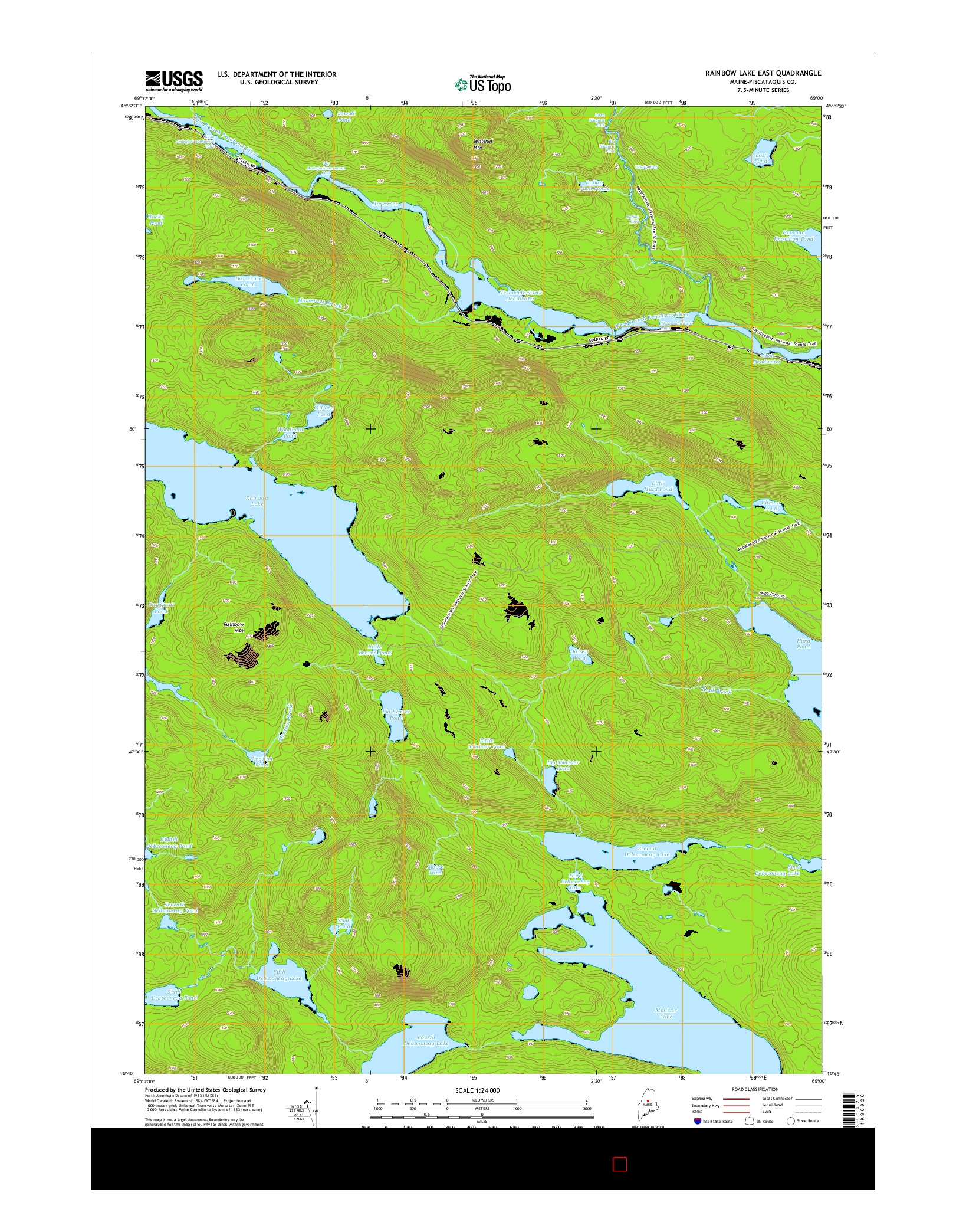 USGS US TOPO 7.5-MINUTE MAP FOR RAINBOW LAKE EAST, ME 2014