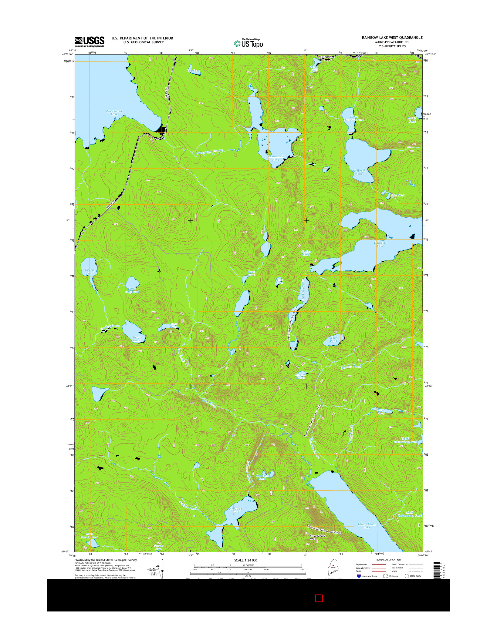 USGS US TOPO 7.5-MINUTE MAP FOR RAINBOW LAKE WEST, ME 2014