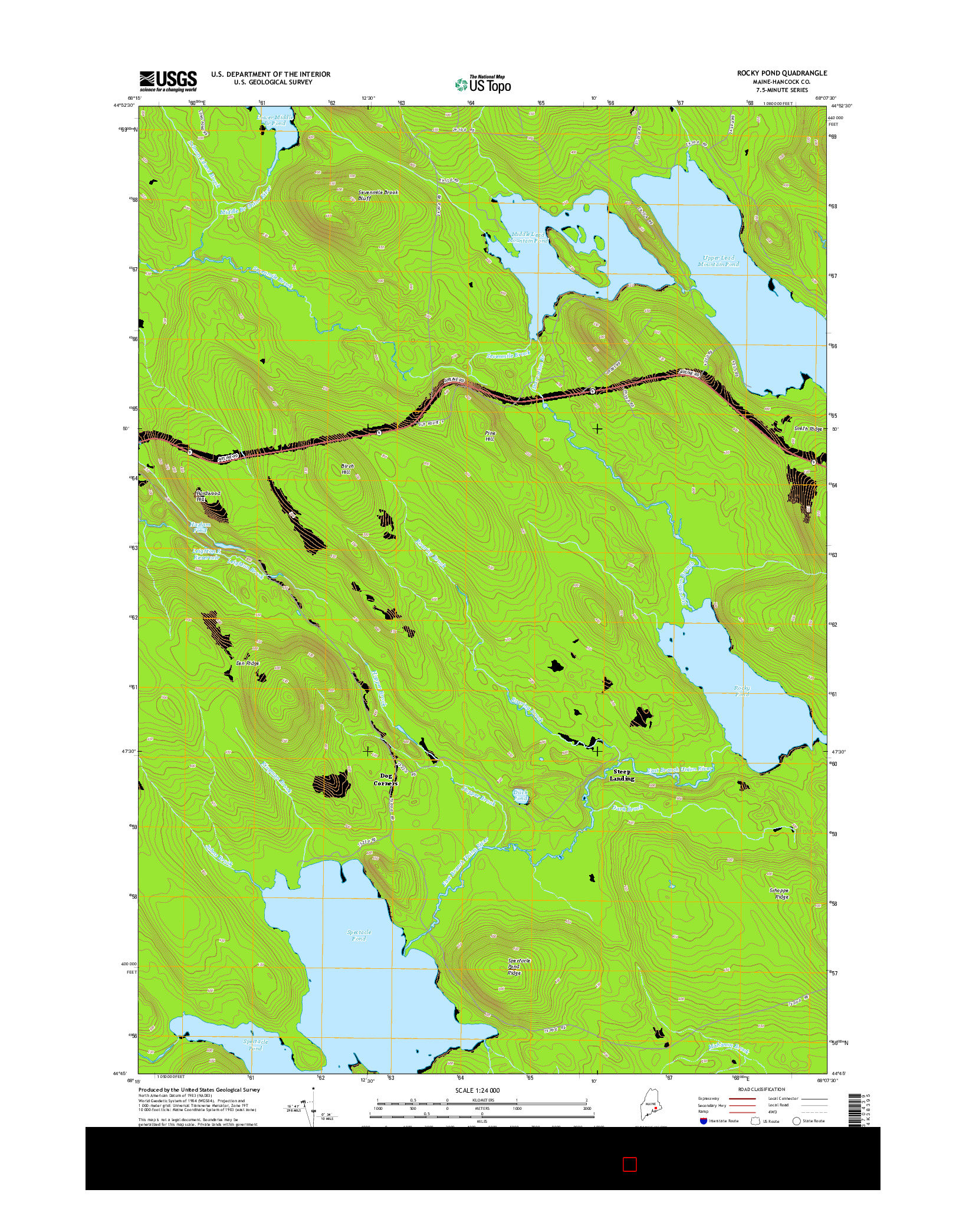 USGS US TOPO 7.5-MINUTE MAP FOR ROCKY POND, ME 2014