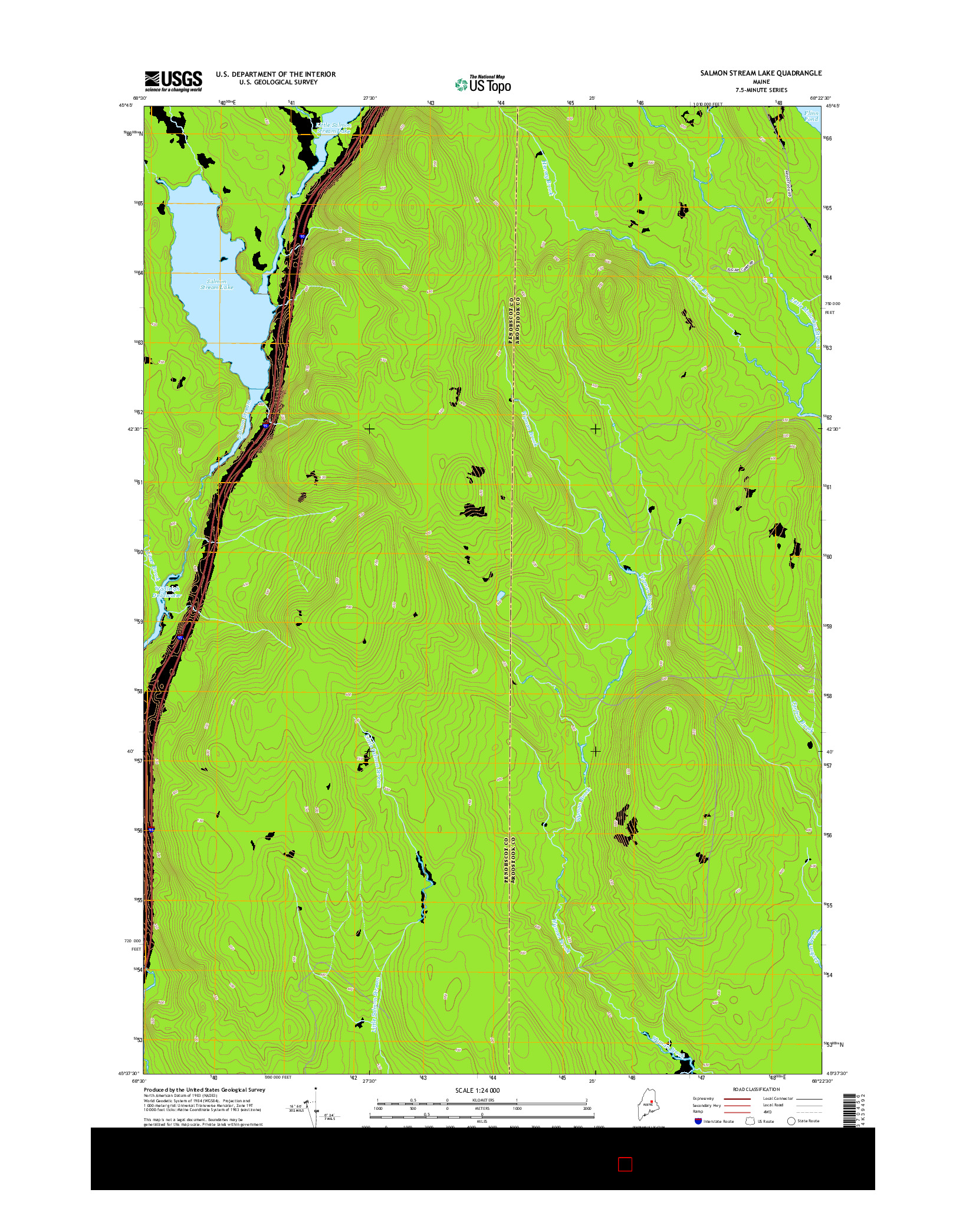 USGS US TOPO 7.5-MINUTE MAP FOR SALMON STREAM LAKE, ME 2014