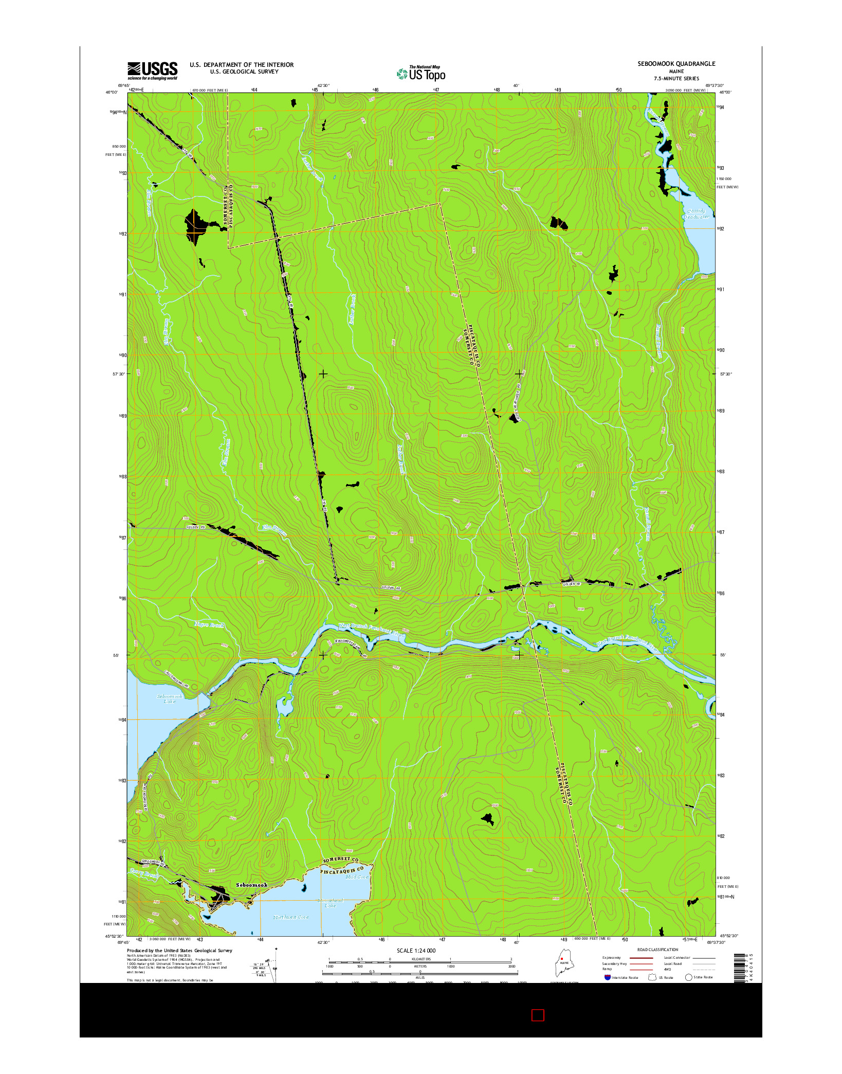 USGS US TOPO 7.5-MINUTE MAP FOR SEBOOMOOK, ME 2014