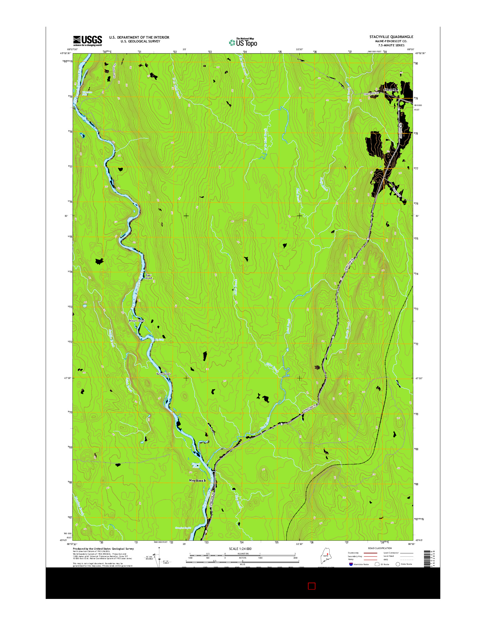 USGS US TOPO 7.5-MINUTE MAP FOR STACYVILLE, ME 2014