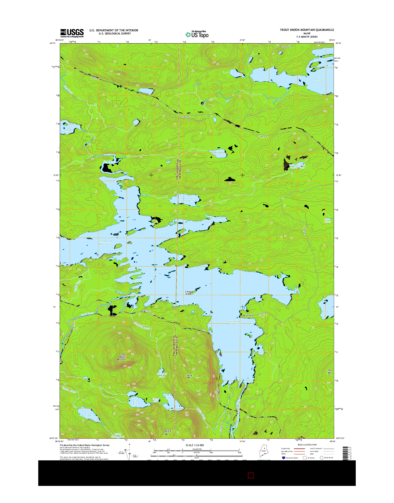 USGS US TOPO 7.5-MINUTE MAP FOR TROUT BROOK MOUNTAIN, ME 2014