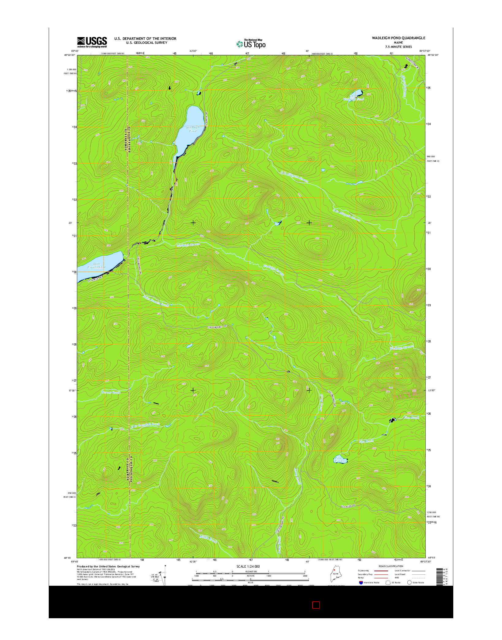 USGS US TOPO 7.5-MINUTE MAP FOR WADLEIGH POND, ME 2014