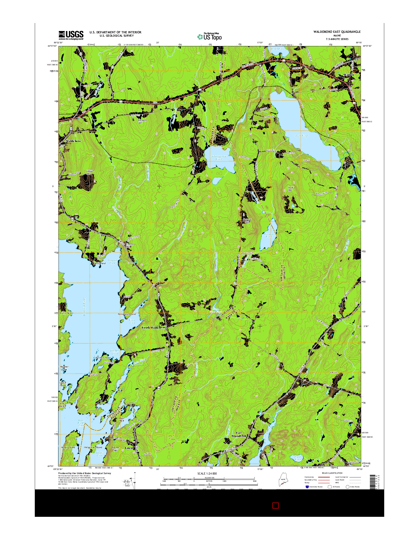 USGS US TOPO 7.5-MINUTE MAP FOR WALDOBORO EAST, ME 2014