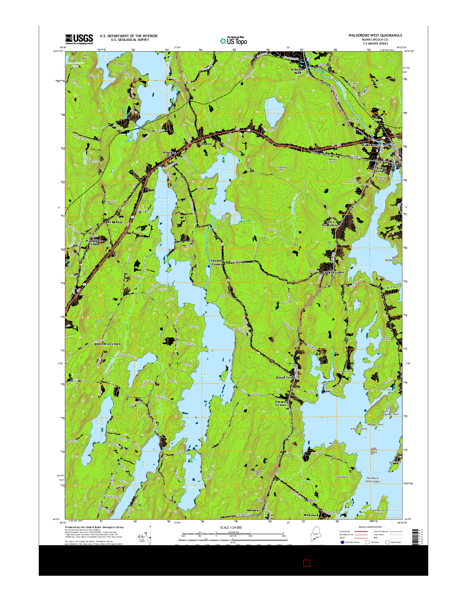 USGS US TOPO 7.5-MINUTE MAP FOR WALDOBORO WEST, ME 2014