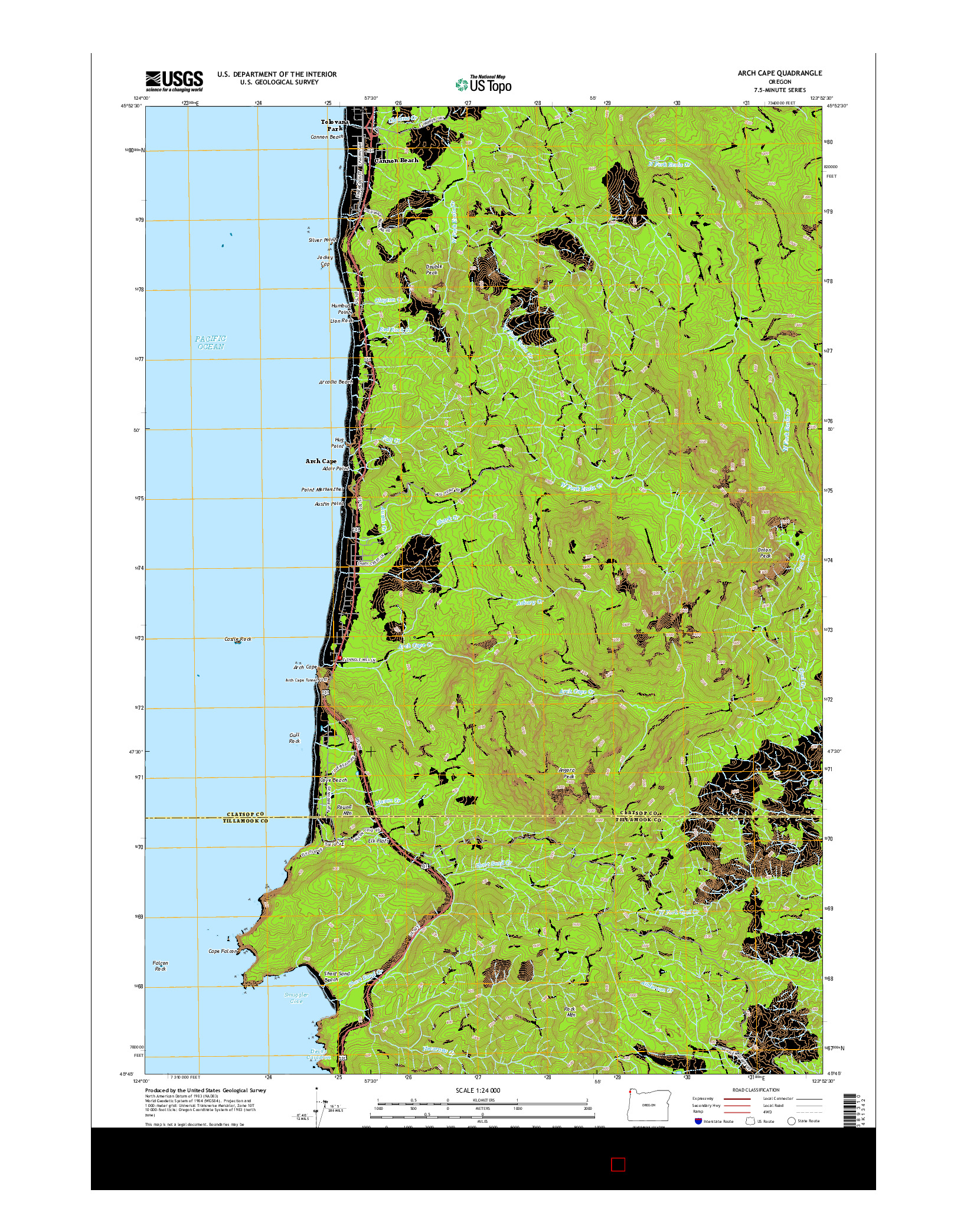 USGS US TOPO 7.5-MINUTE MAP FOR ARCH CAPE, OR 2014