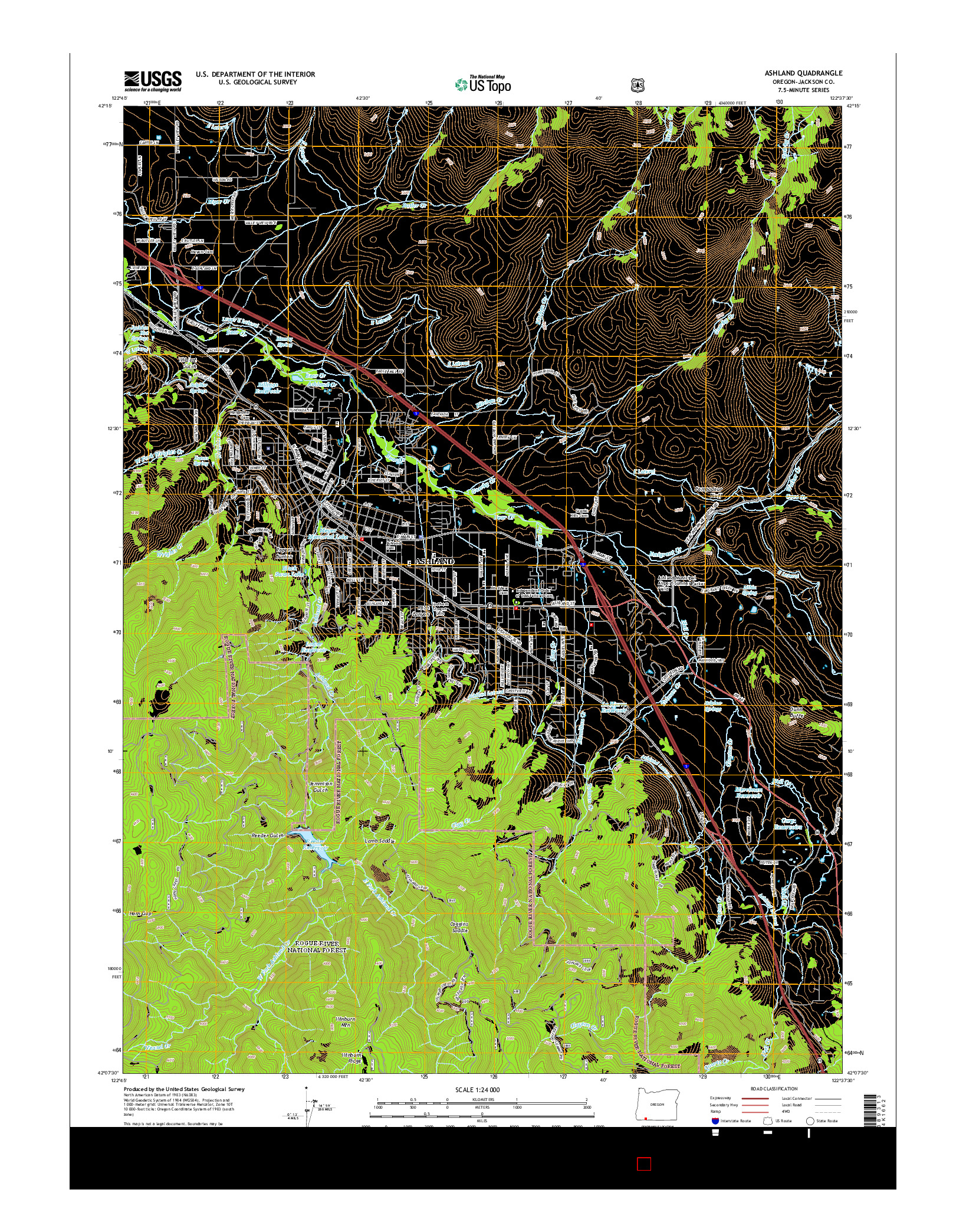 USGS US TOPO 7.5-MINUTE MAP FOR ASHLAND, OR 2014