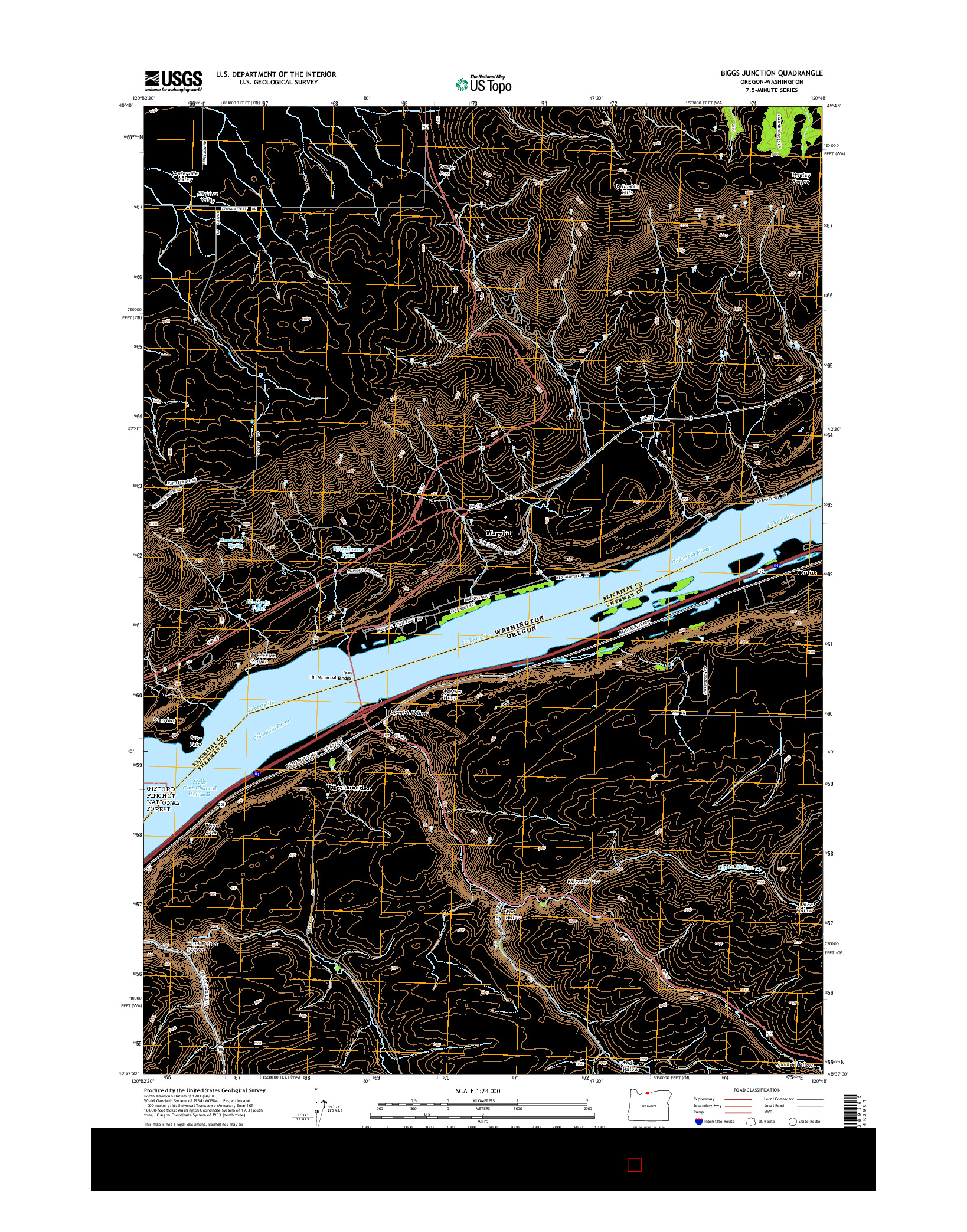 USGS US TOPO 7.5-MINUTE MAP FOR BIGGS JUNCTION, OR-WA 2014