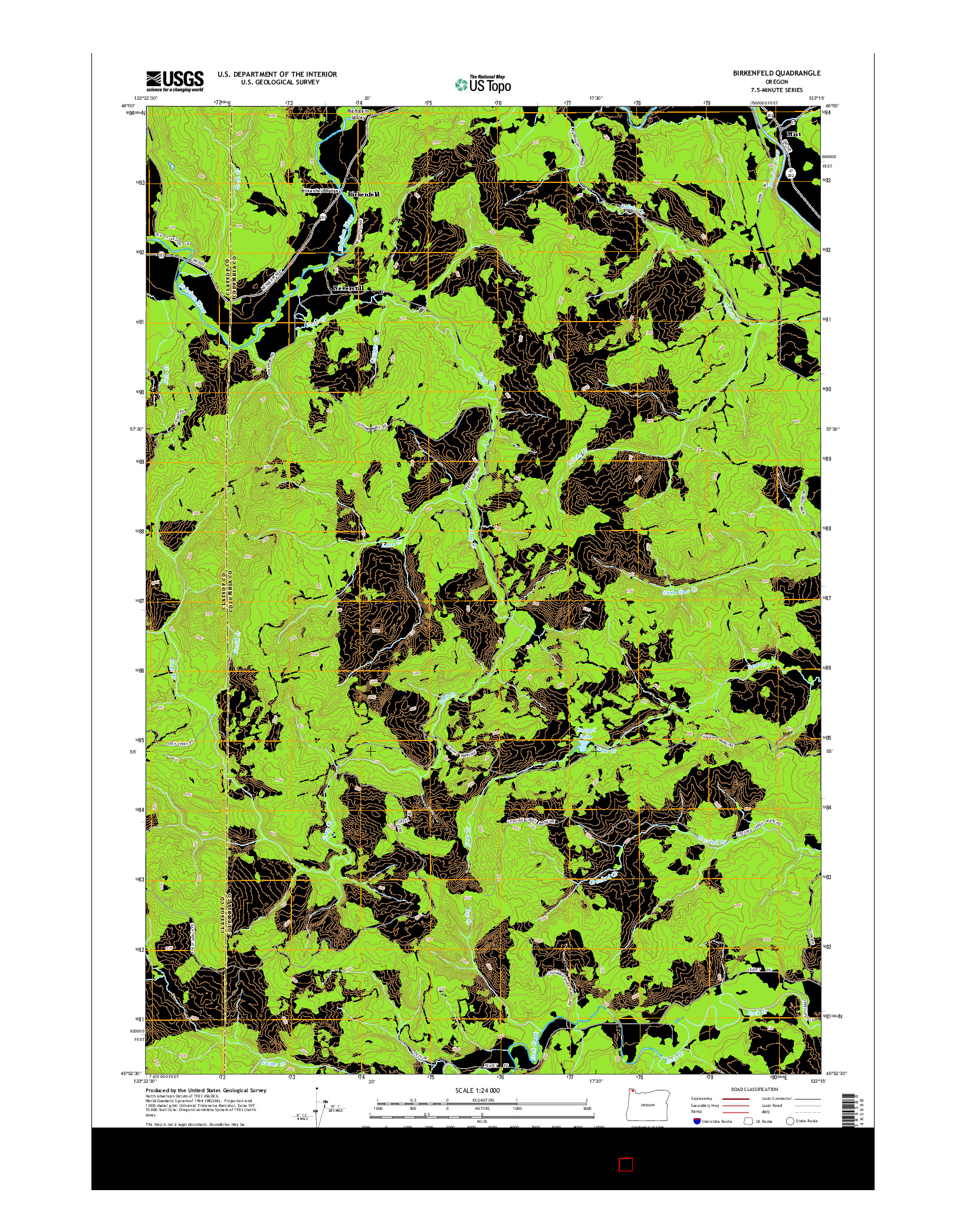USGS US TOPO 7.5-MINUTE MAP FOR BIRKENFELD, OR 2014