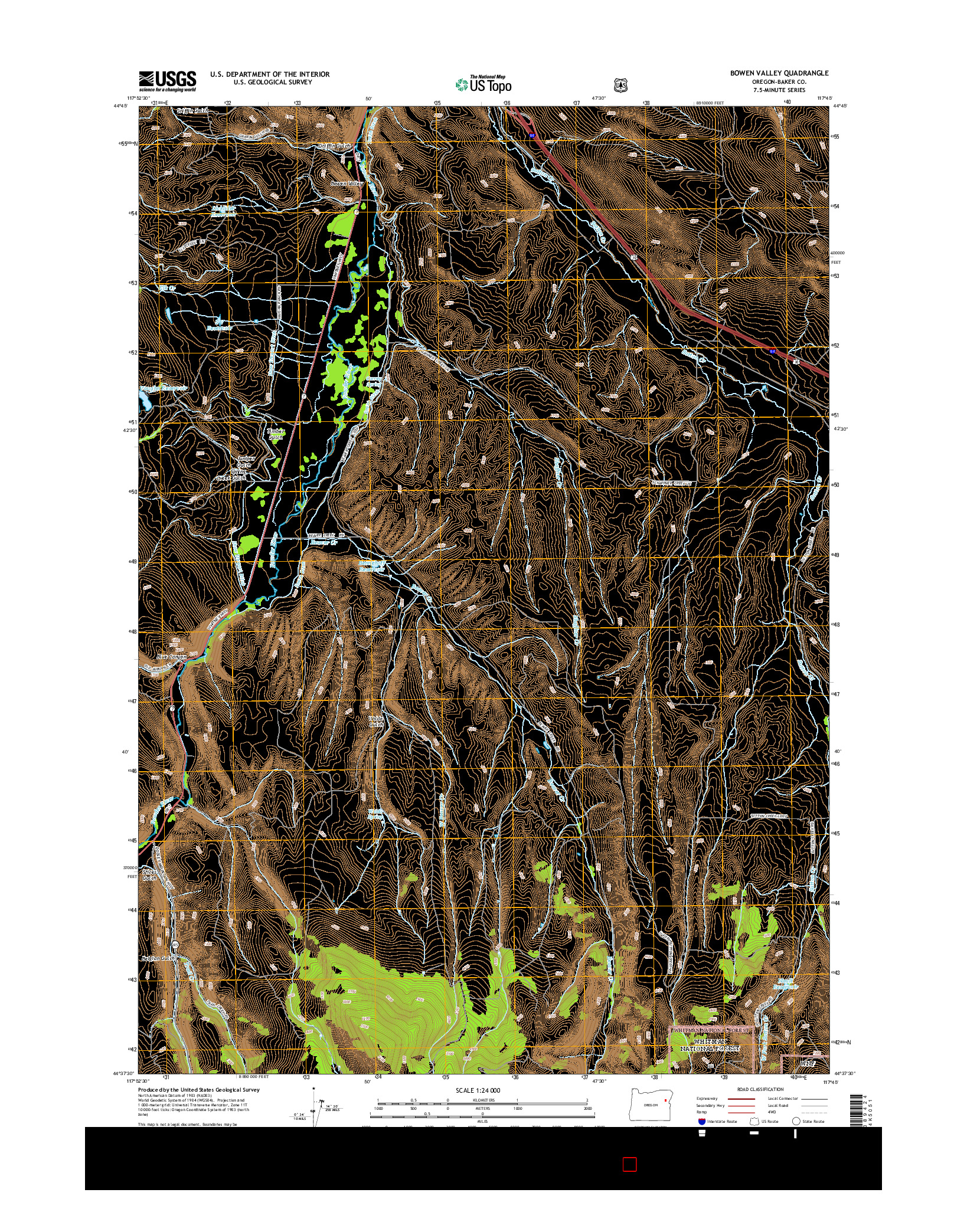 USGS US TOPO 7.5-MINUTE MAP FOR BOWEN VALLEY, OR 2014