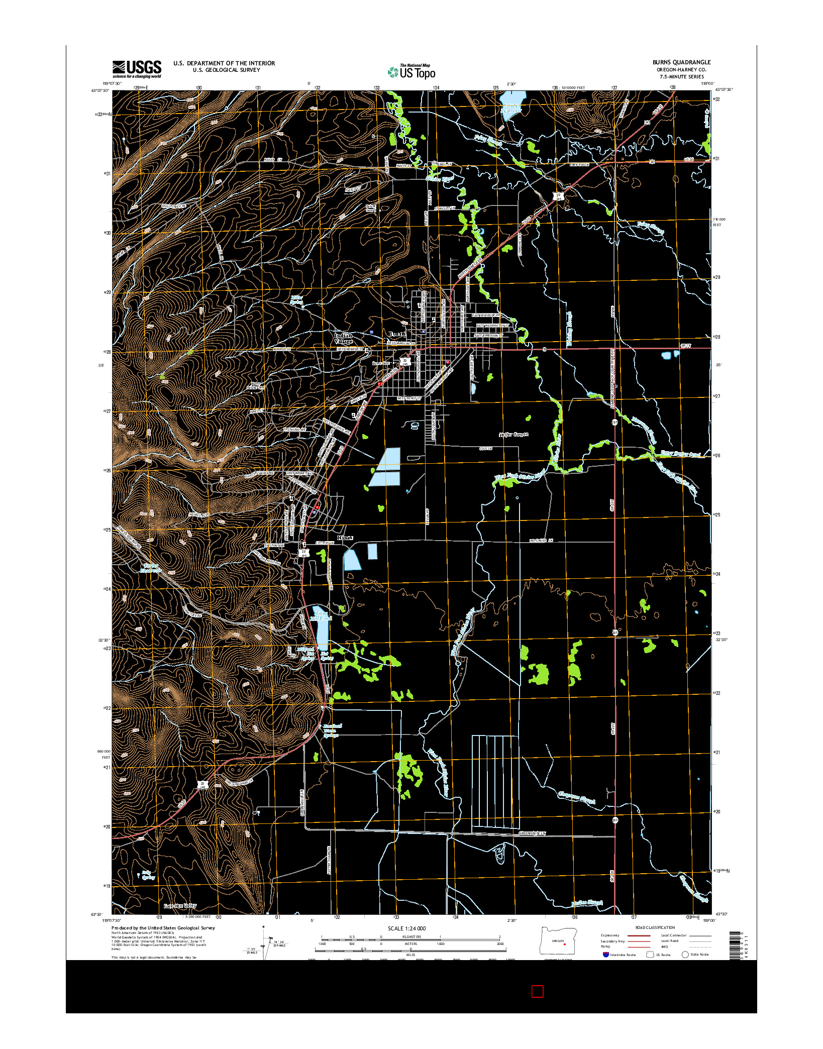 USGS US TOPO 7.5-MINUTE MAP FOR BURNS, OR 2014