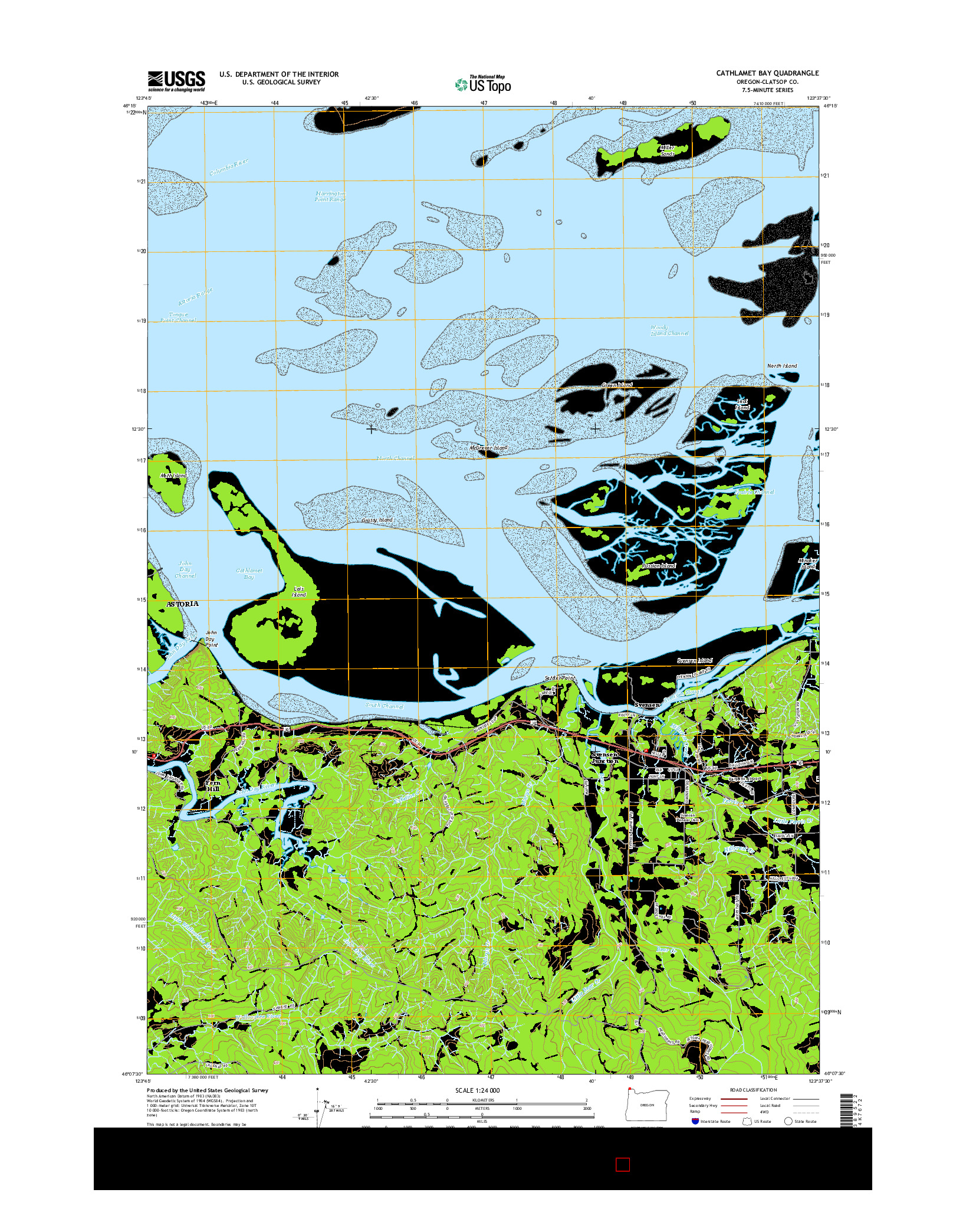 USGS US TOPO 7.5-MINUTE MAP FOR CATHLAMET BAY, OR 2014