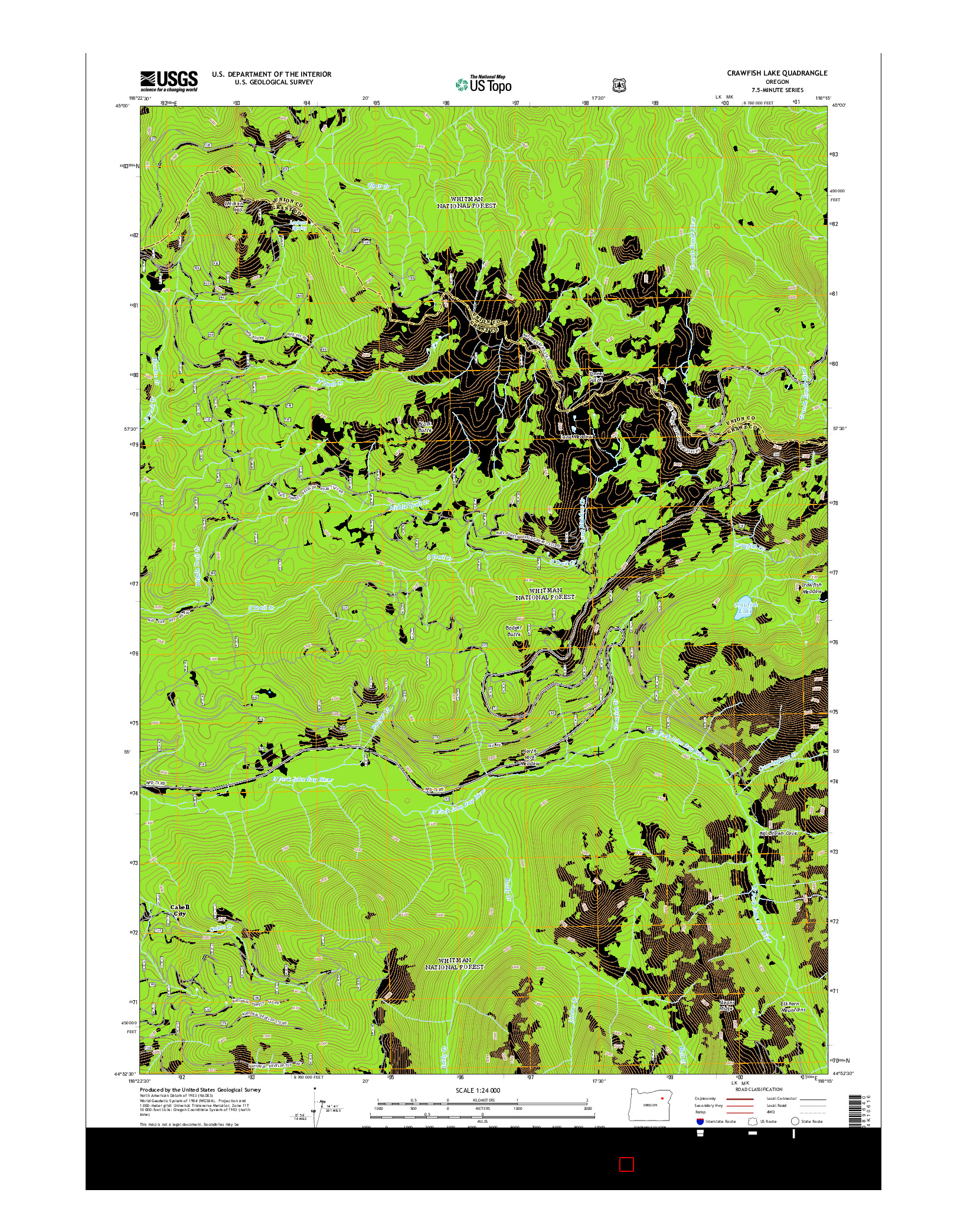 USGS US TOPO 7.5-MINUTE MAP FOR CRAWFISH LAKE, OR 2014