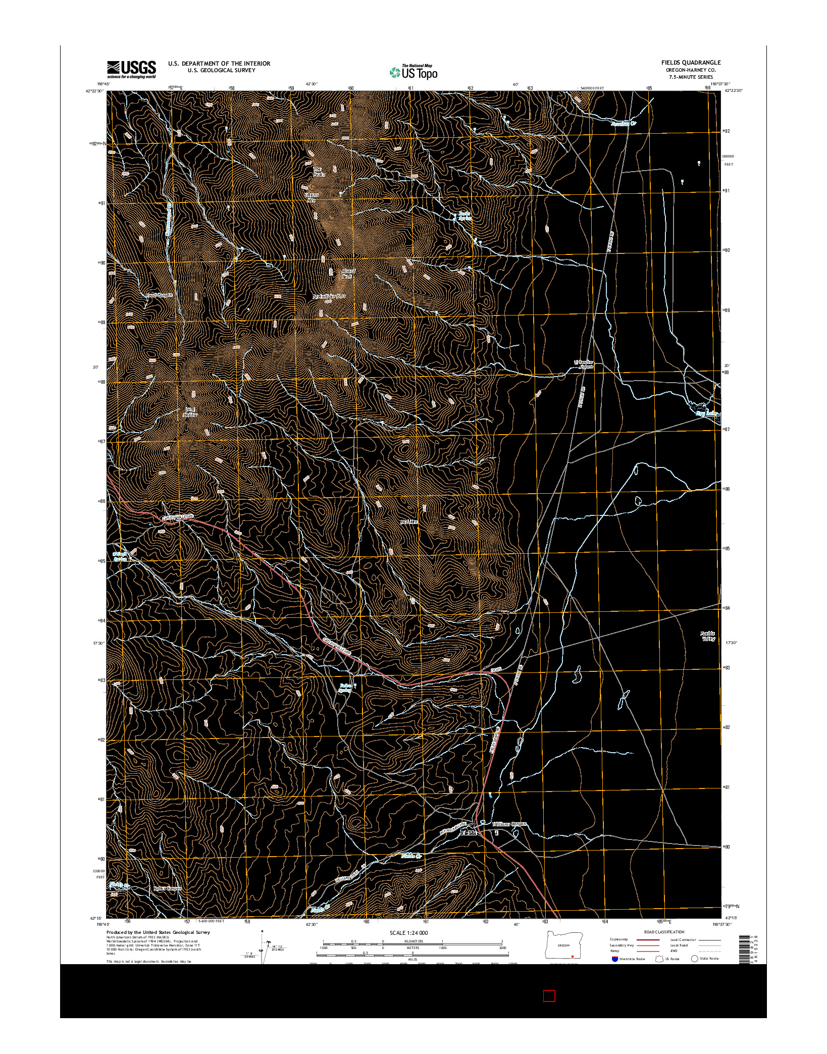 USGS US TOPO 7.5-MINUTE MAP FOR FIELDS, OR 2014