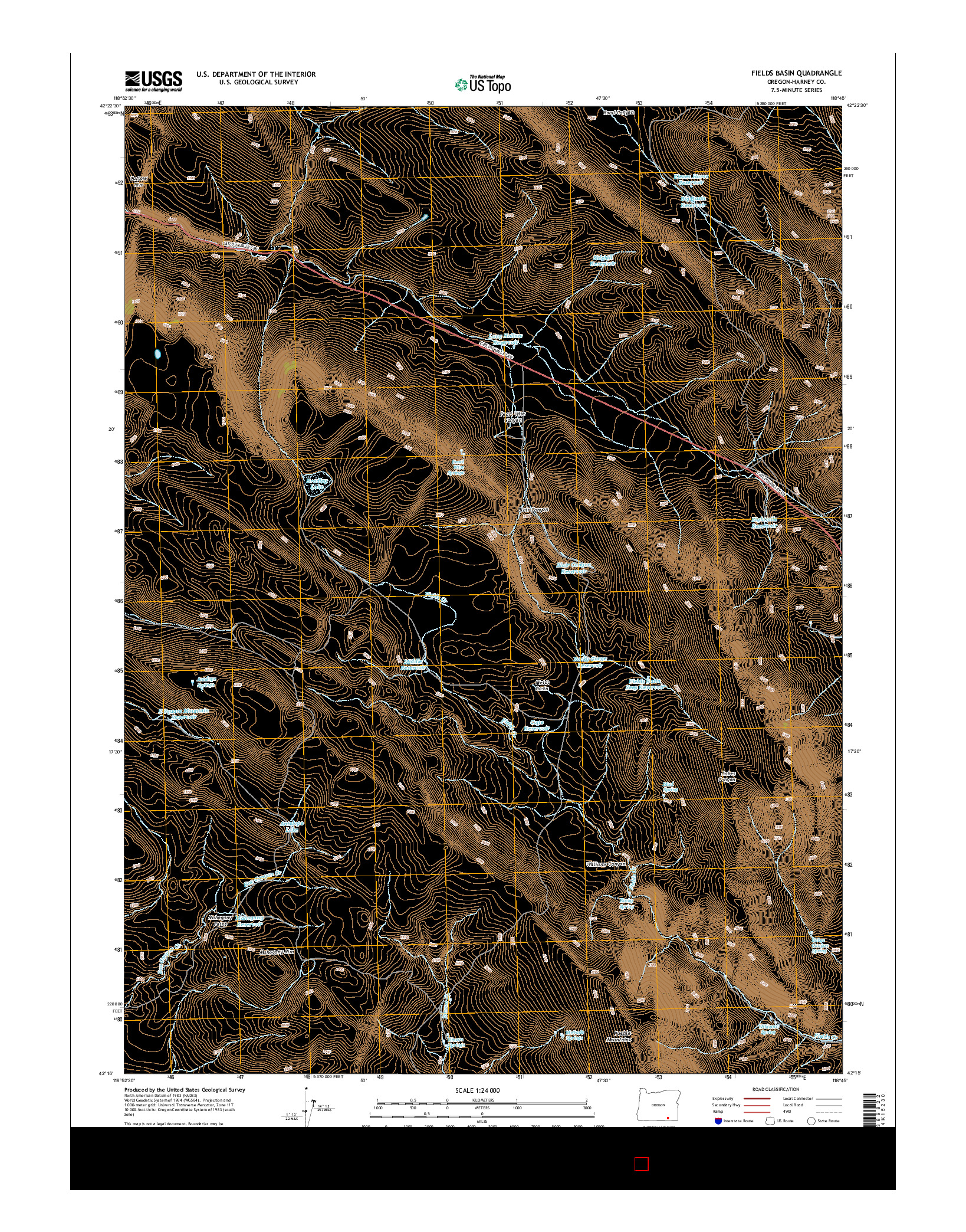 USGS US TOPO 7.5-MINUTE MAP FOR FIELDS BASIN, OR 2014