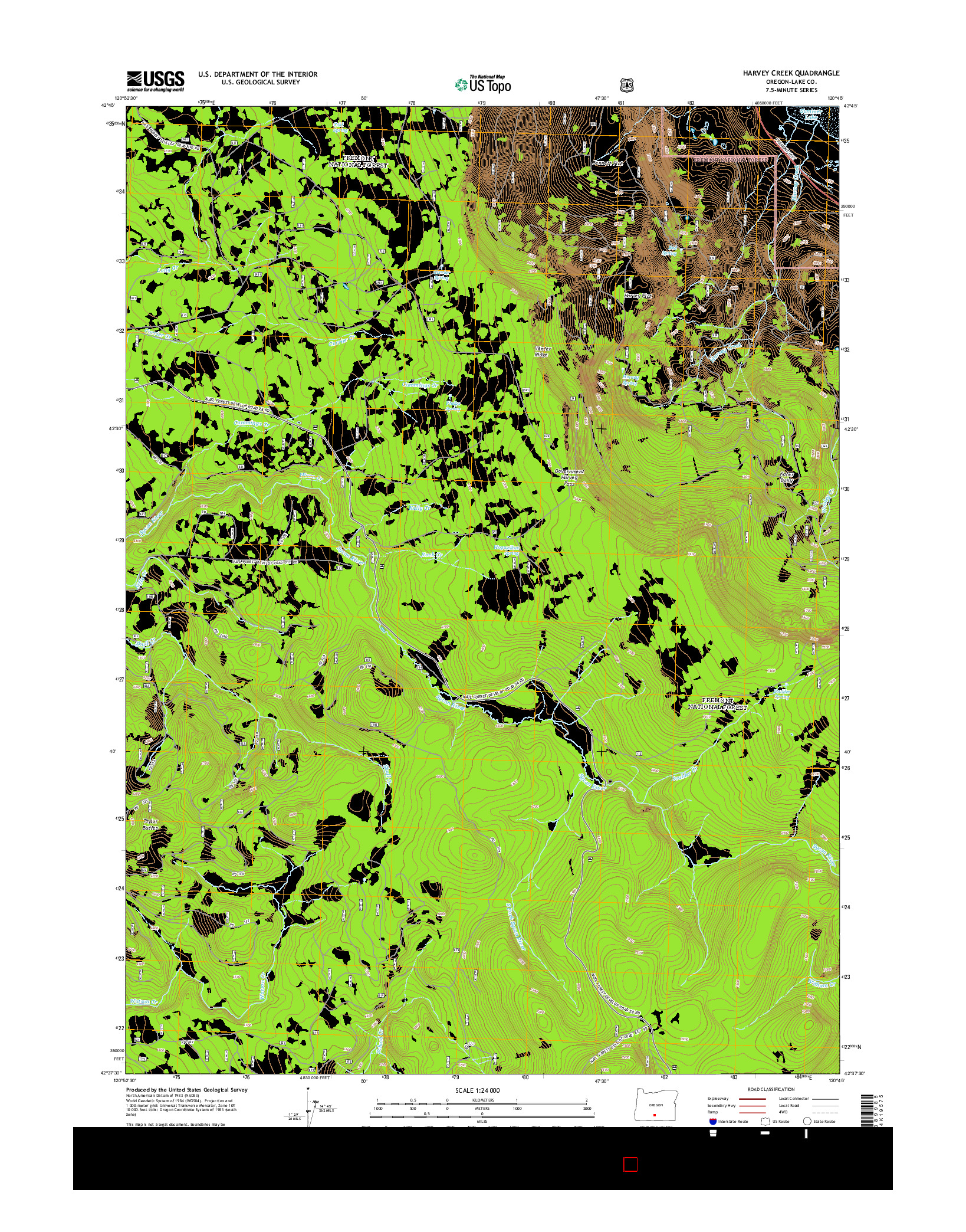 USGS US TOPO 7.5-MINUTE MAP FOR HARVEY CREEK, OR 2014
